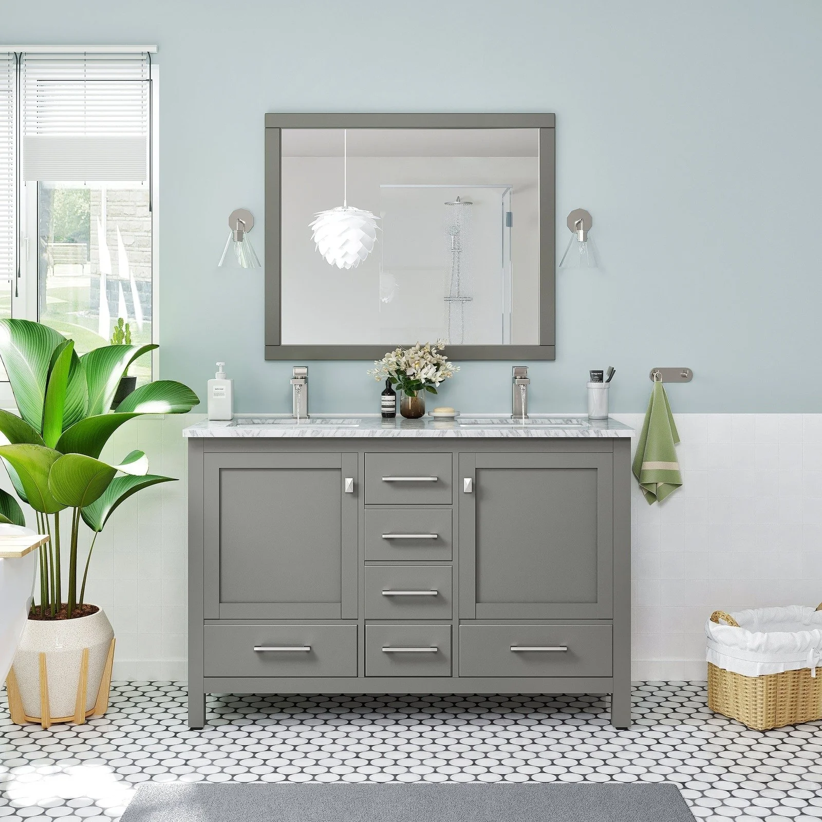Eviva London 48" x 18" Transitional Double Sink Bathroom Vanity with White Carrara Marble Countertop and Undermount Porcelain Sink - Image 12