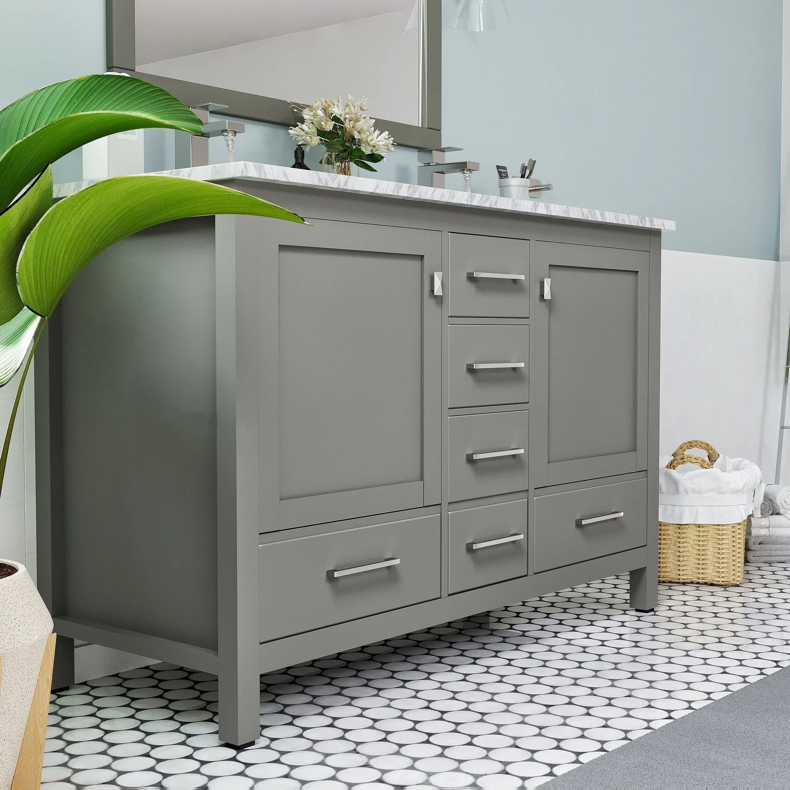 Eviva London 48" x 18" Transitional Double Sink Bathroom Vanity with White Carrara Marble Countertop and Undermount Porcelain Sink - Image 20