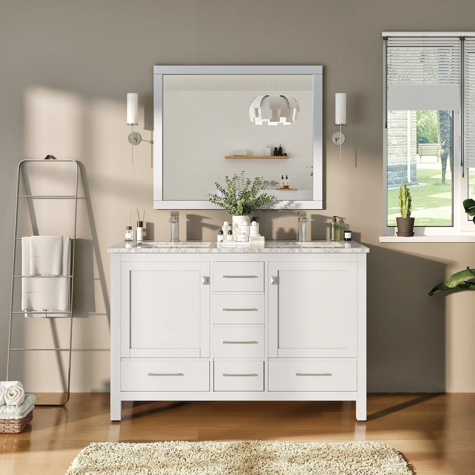 Eviva London 48" x 18" Transitional Double Sink Bathroom Vanity with White Carrara Marble Countertop and Undermount Porcelain Sink - Image 23