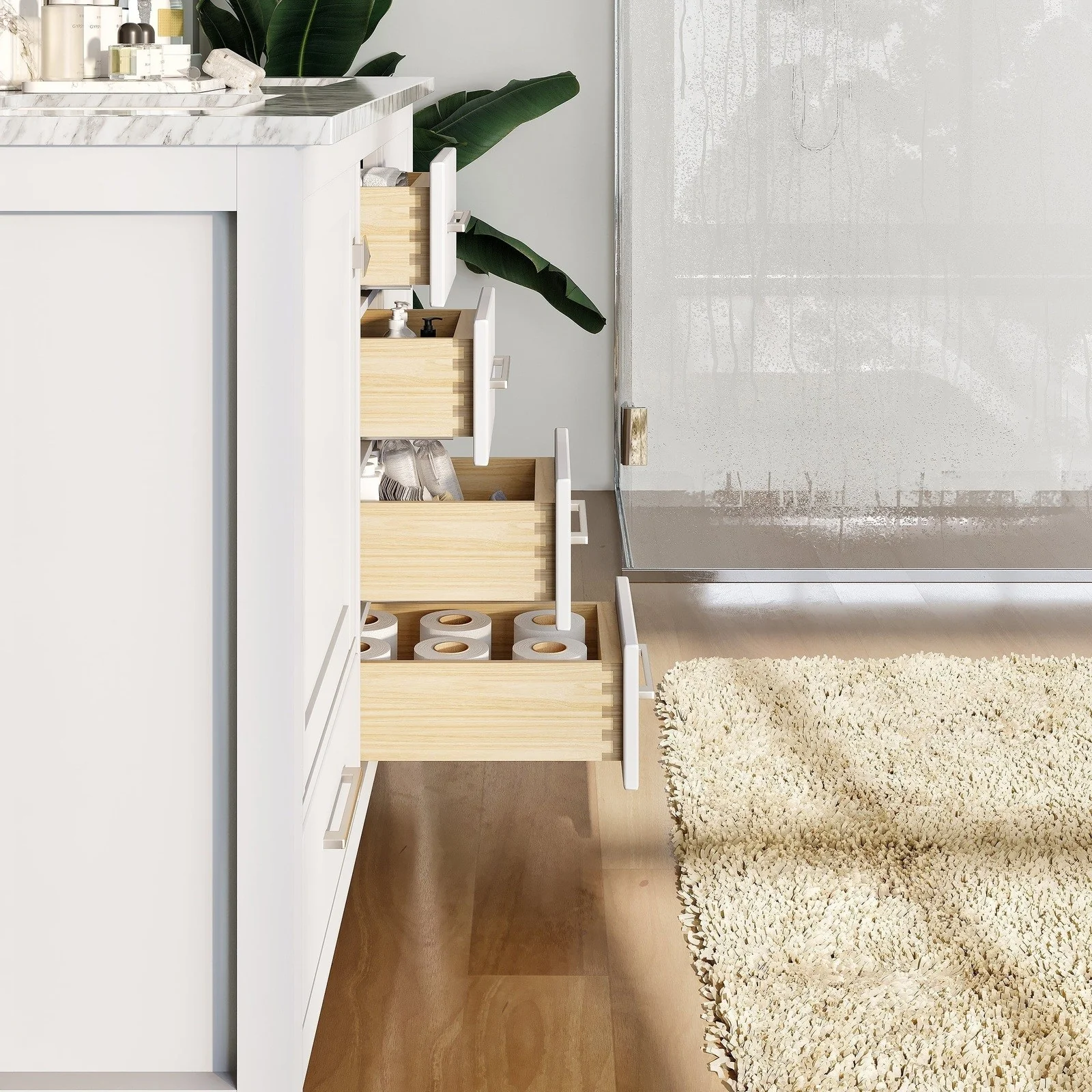 Eviva London 48" x 18" Transitional Double Sink Bathroom Vanity with White Carrara Marble Countertop and Undermount Porcelain Sink - Image 32