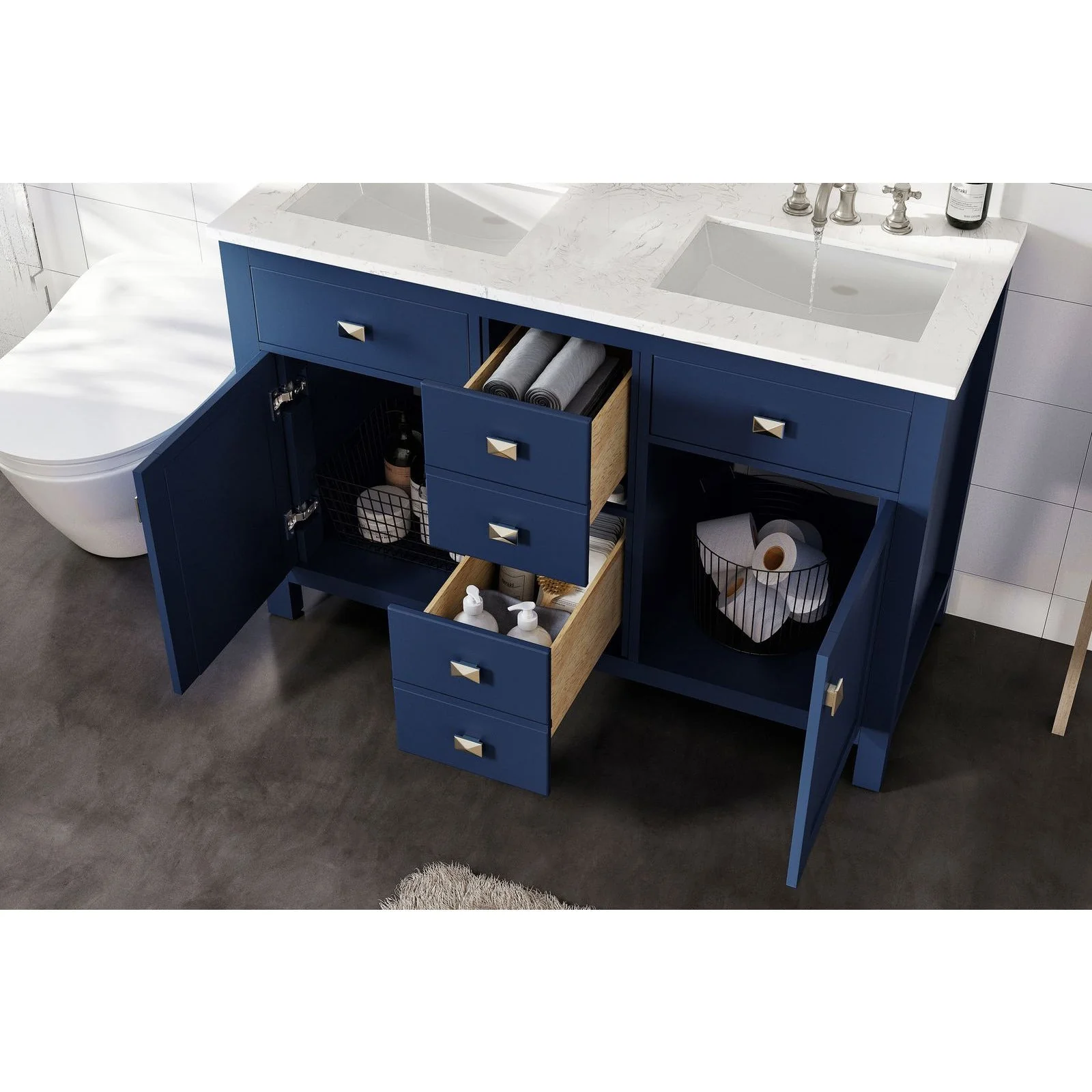 Eviva Totti Artemis 48" Transitional Double Sink Bathroom Vanity with White Carrara Style Man-Made Stone Countertop and Undermount Porcelain Sinks - Image 16
