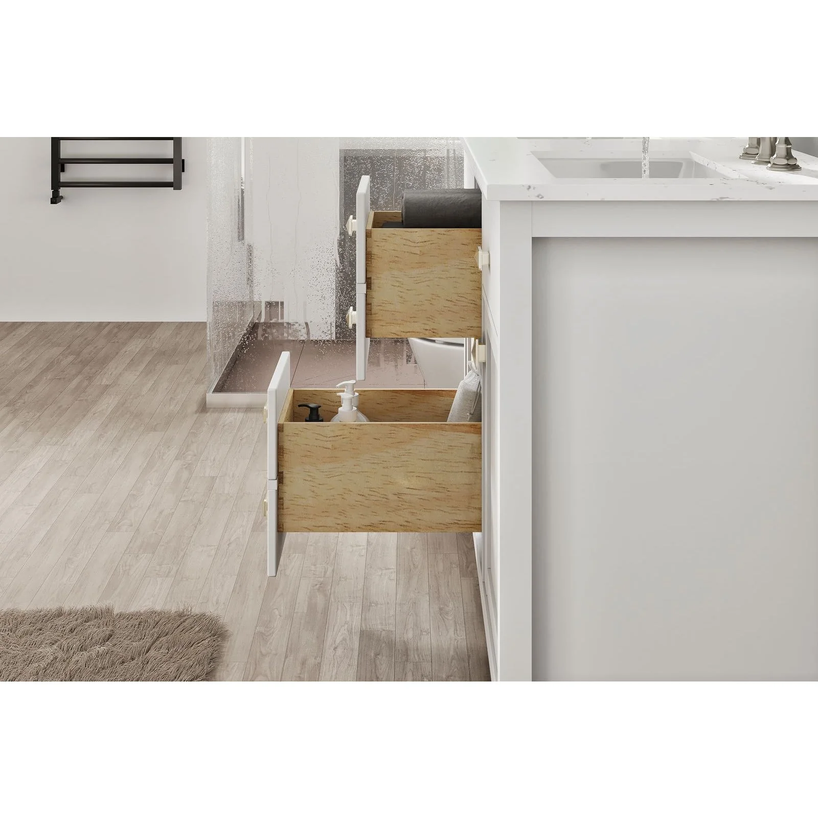 Eviva Totti Artemis 48" Transitional Double Sink Bathroom Vanity with White Carrara Style Man-Made Stone Countertop and Undermount Porcelain Sinks - Image 9