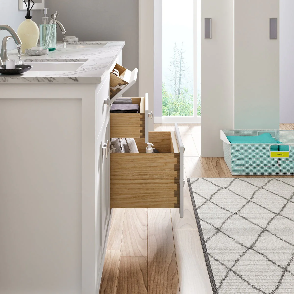 Eviva Totti Artemis 60" Transitional Double Sink Bathroom Vanity with White Carrara Style Man-Made Stone Countertop and Undermount Porcelain Sinks - Image 10