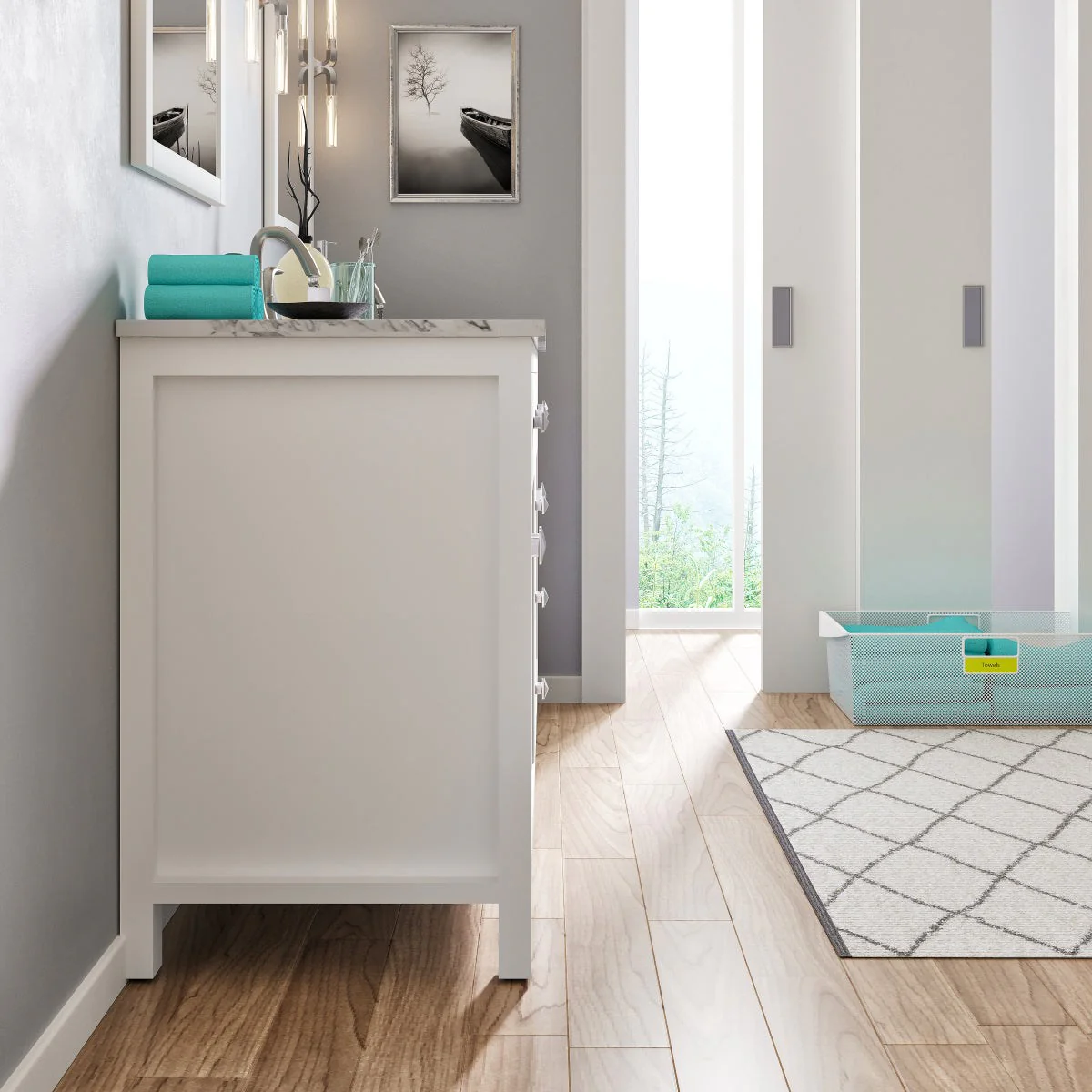 Eviva Totti Artemis 60" Transitional Double Sink Bathroom Vanity with White Carrara Style Man-Made Stone Countertop and Undermount Porcelain Sinks - Image 11