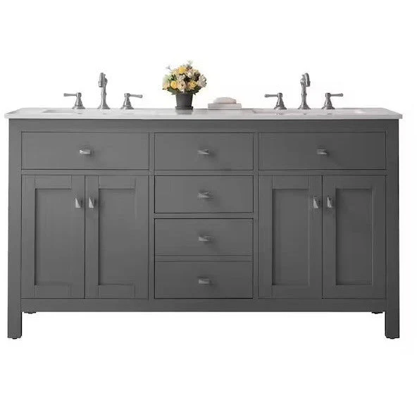 Eviva Totti Artemis 60" Transitional Double Sink Bathroom Vanity with White Carrara Style Man-Made Stone Countertop and Undermount Porcelain Sinks - Image 12