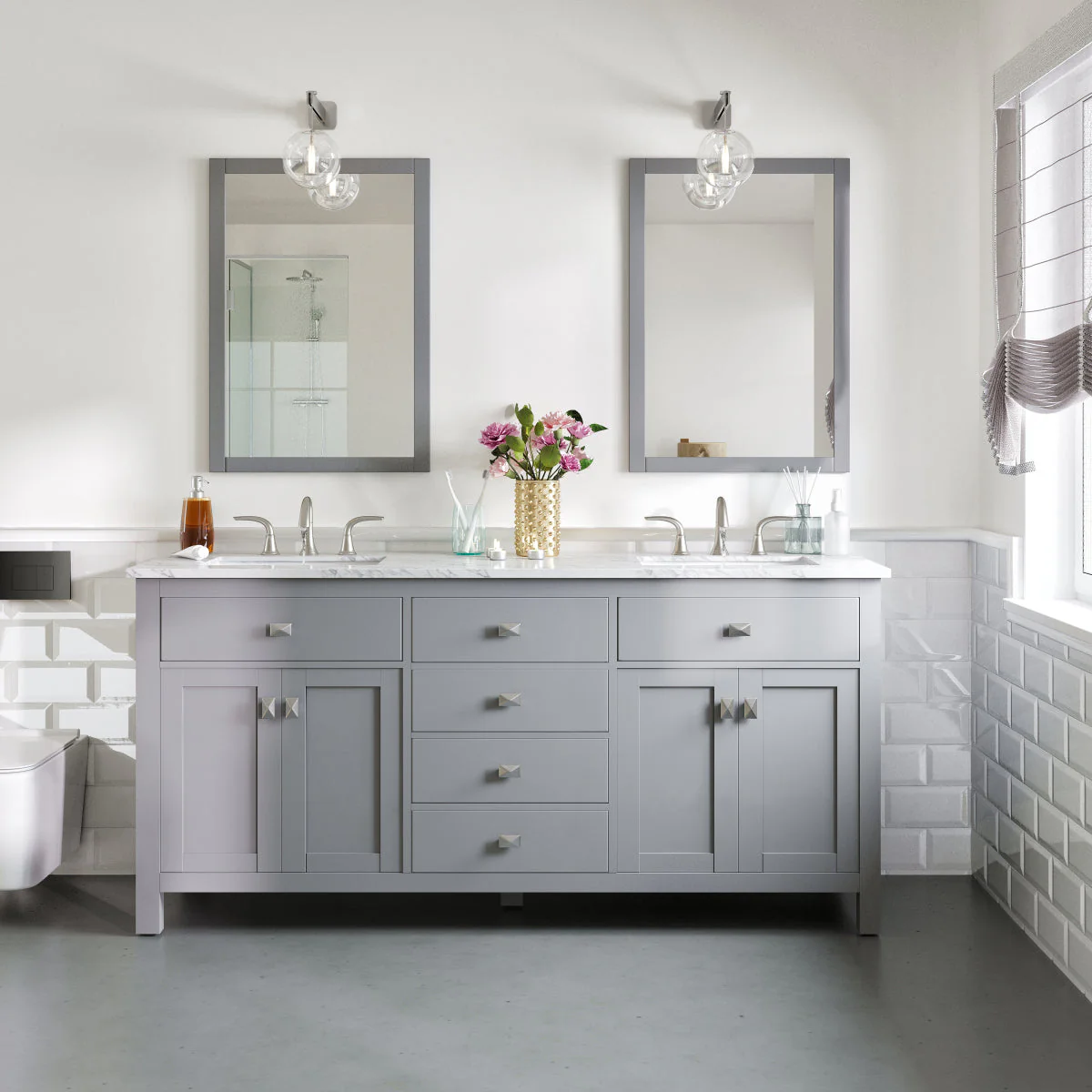 Eviva Totti Artemis 60" Transitional Double Sink Bathroom Vanity with White Carrara Style Man-Made Stone Countertop and Undermount Porcelain Sinks - Image 13