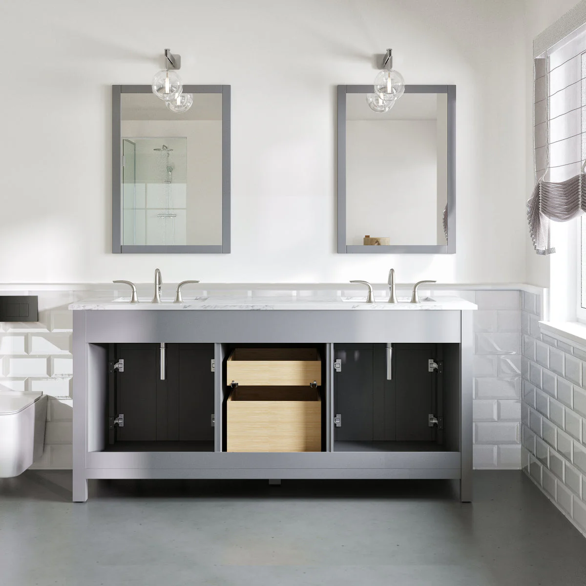 Eviva Totti Artemis 60" Transitional Double Sink Bathroom Vanity with White Carrara Style Man-Made Stone Countertop and Undermount Porcelain Sinks - Image 14