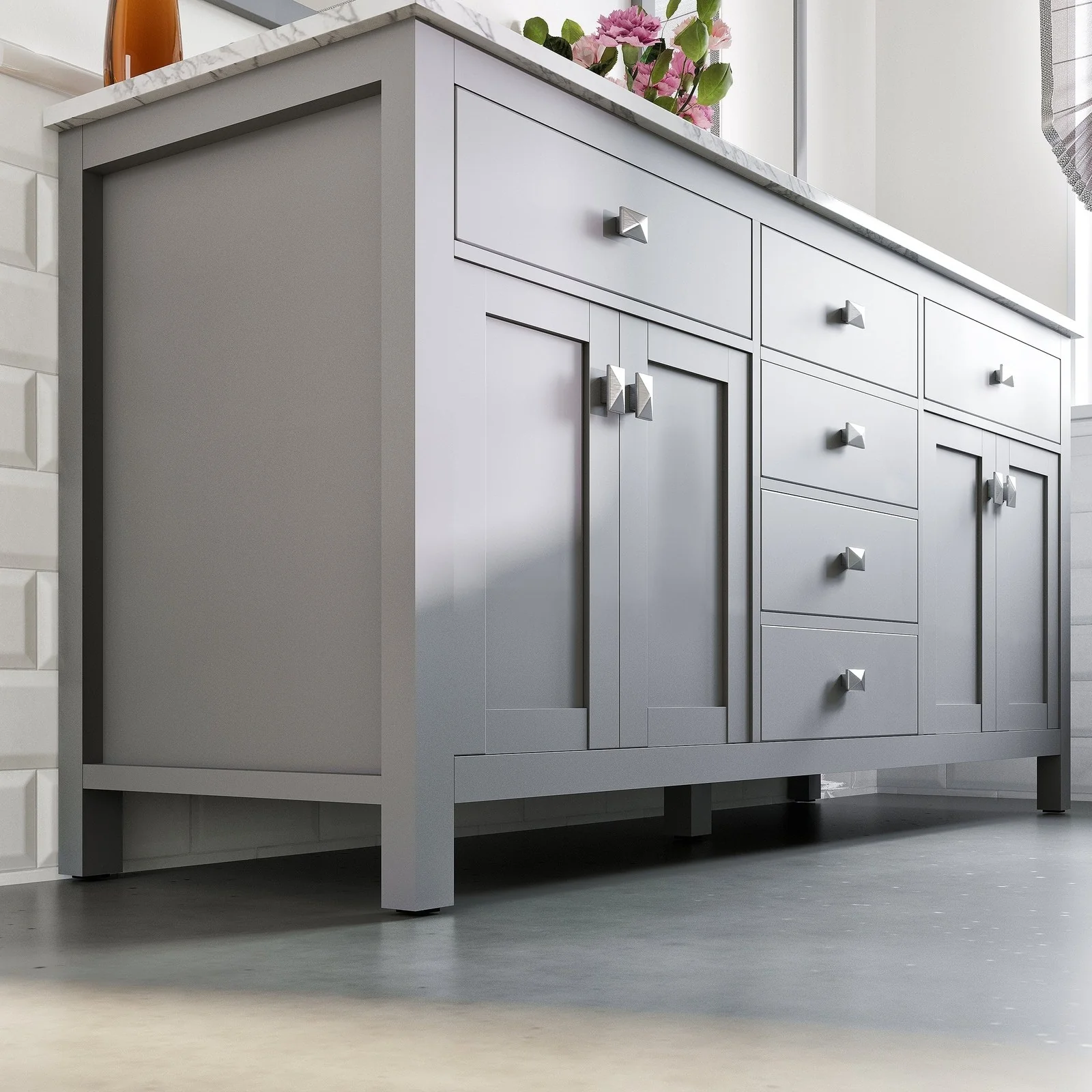 Eviva Totti Artemis 60" Transitional Double Sink Bathroom Vanity with White Carrara Style Man-Made Stone Countertop and Undermount Porcelain Sinks - Image 18