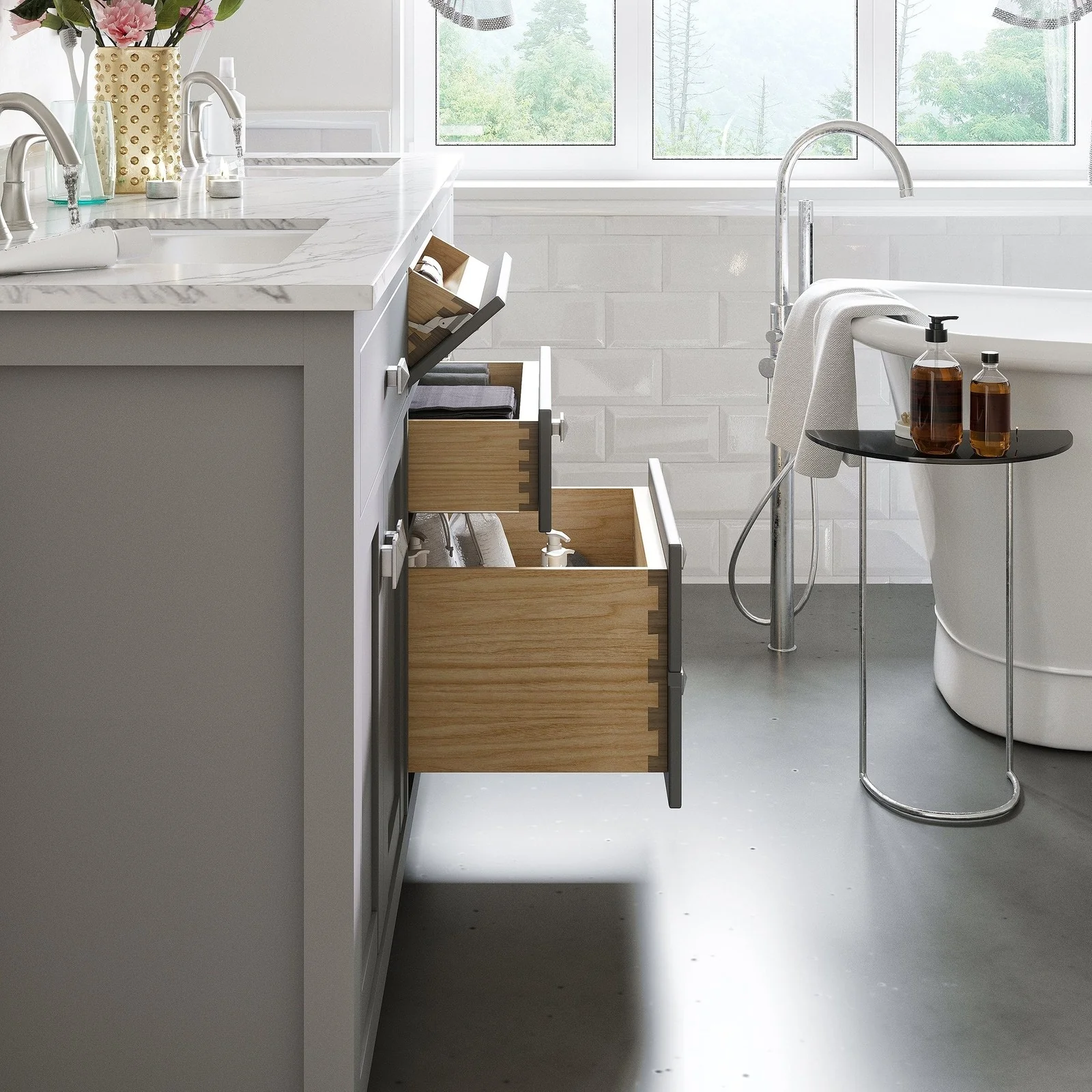 Eviva Totti Artemis 60" Transitional Double Sink Bathroom Vanity with White Carrara Style Man-Made Stone Countertop and Undermount Porcelain Sinks - Image 21