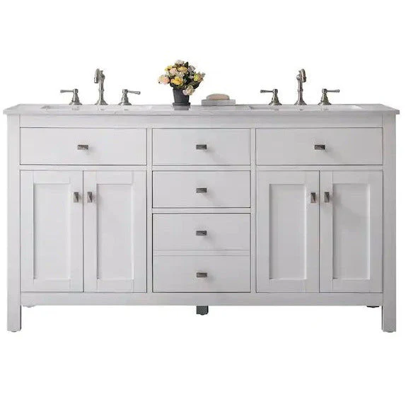 Eviva Totti Artemis 60" Transitional Double Sink Bathroom Vanity with White Carrara Style Man-Made Stone Countertop and Undermount Porcelain Sinks - Image 23