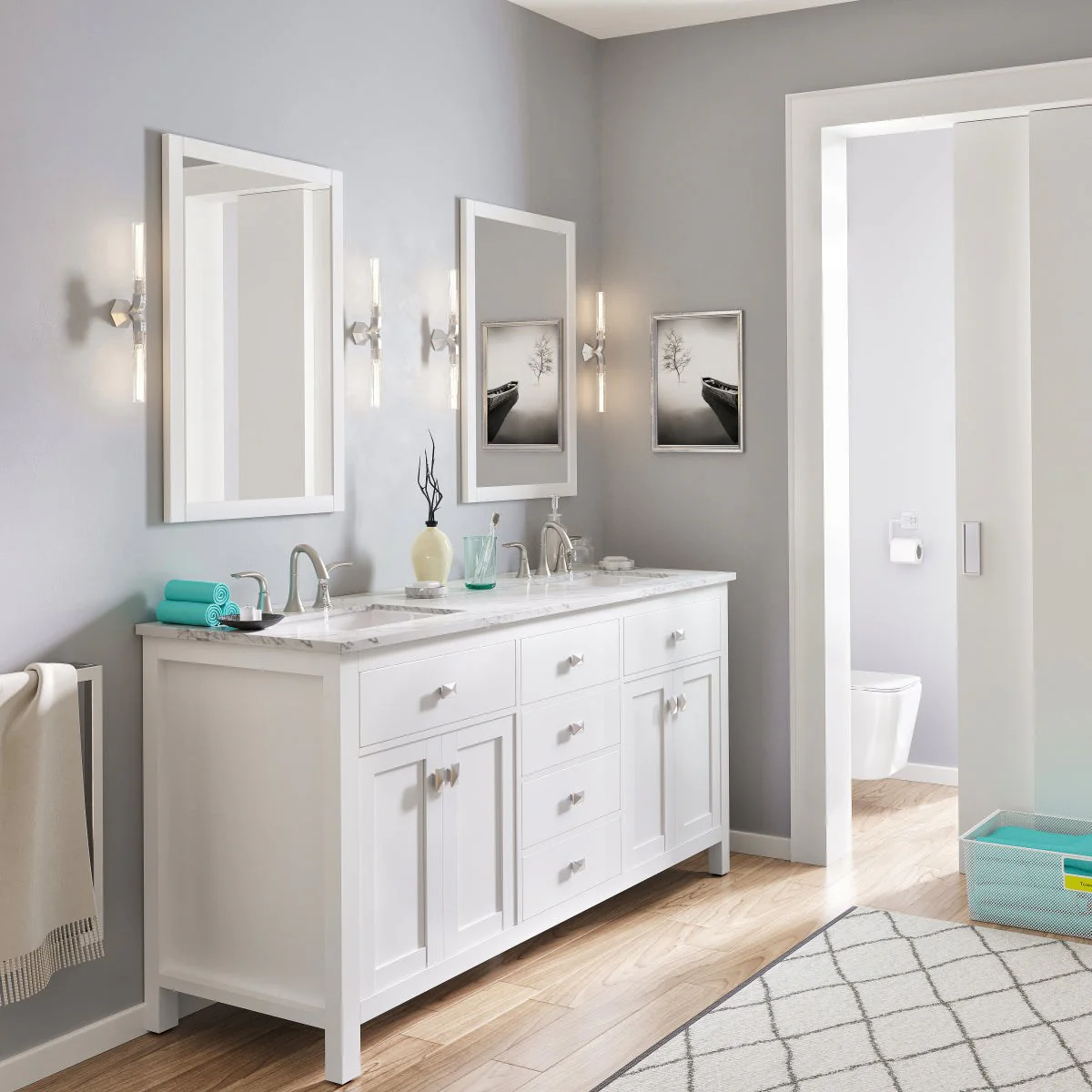 Eviva Totti Artemis 60" Transitional Double Sink Bathroom Vanity with White Carrara Style Man-Made Stone Countertop and Undermount Porcelain Sinks - Image 3