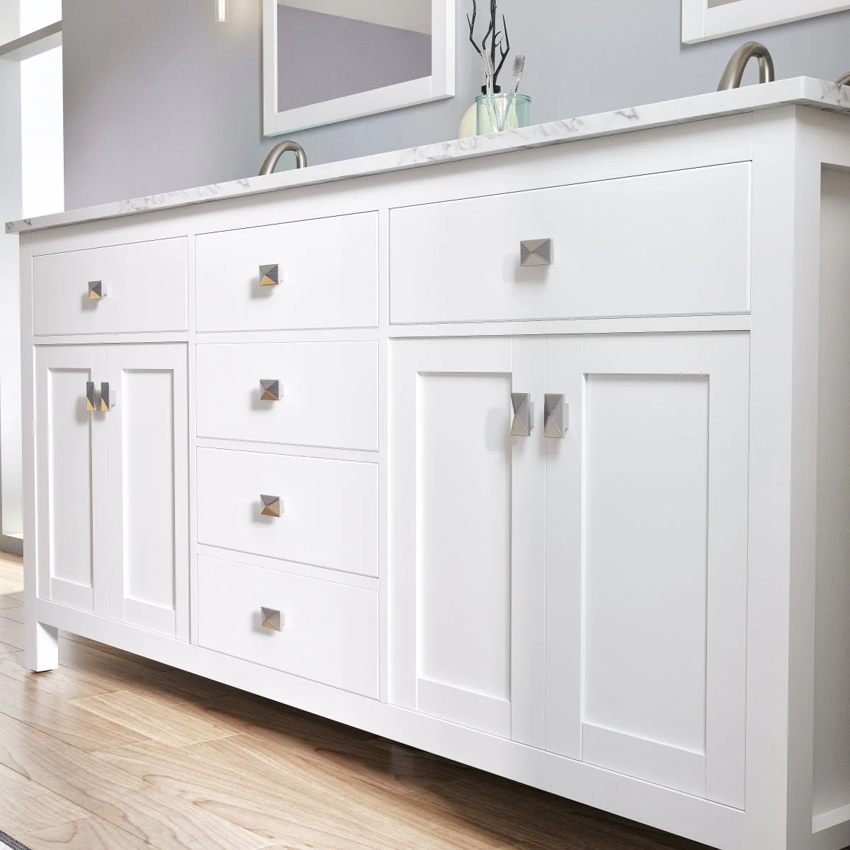 Eviva Totti Artemis 60" Transitional Double Sink Bathroom Vanity with White Carrara Style Man-Made Stone Countertop and Undermount Porcelain Sinks - Image 7