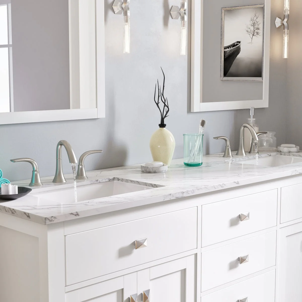 Eviva Totti Artemis 60" Transitional Double Sink Bathroom Vanity with White Carrara Style Man-Made Stone Countertop and Undermount Porcelain Sinks - Image 9