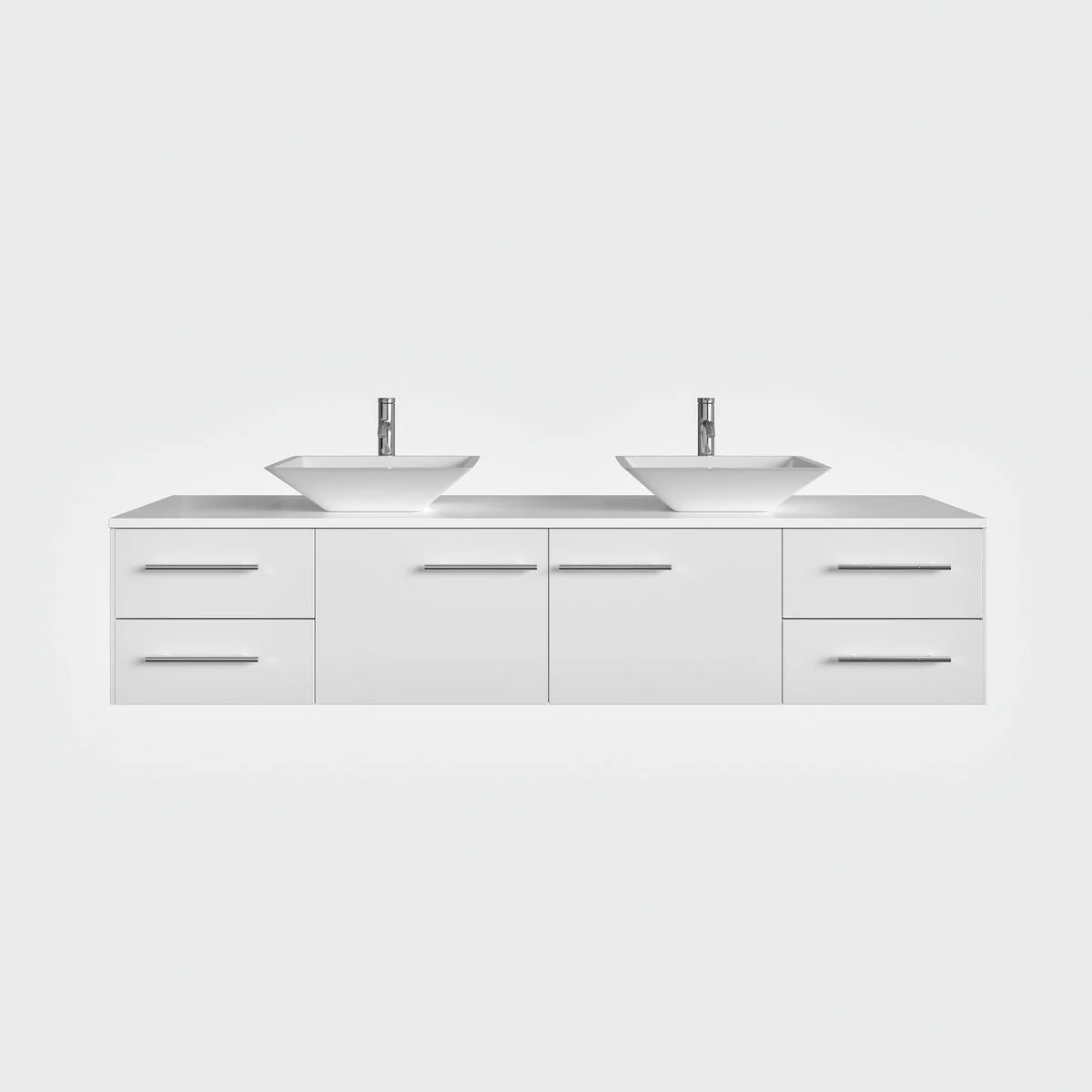 Eviva Totti Wave 60" Modern Double Sink Bathroom Vanity with Super White Man-Made Stone Countertop & Porcelain Vessel Sinks - Image 17
