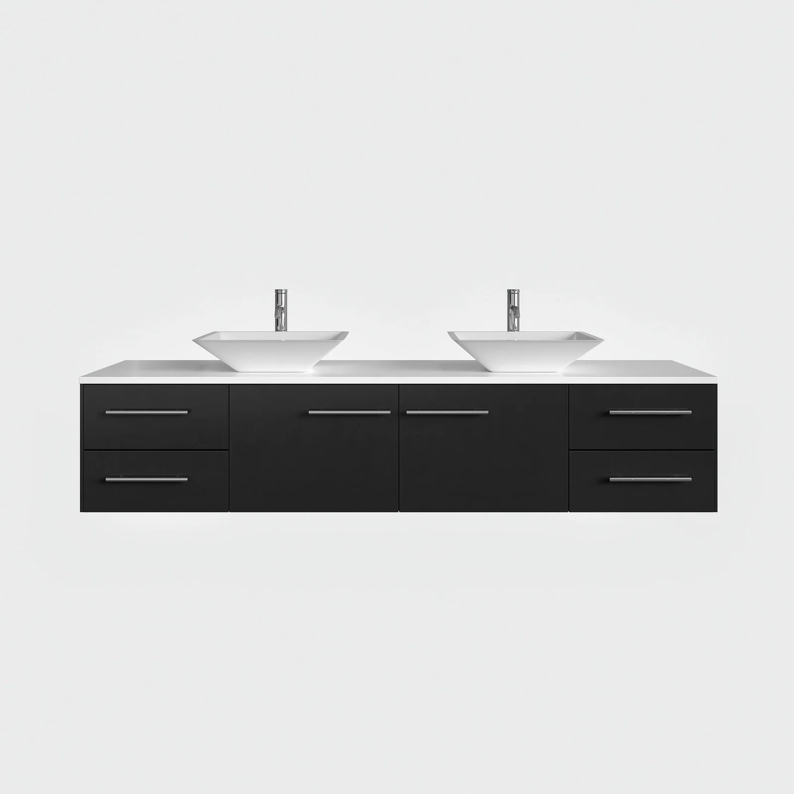 Eviva Totti Wave 60" Modern Double Sink Bathroom Vanity with Super White Man-Made Stone Countertop & Porcelain Vessel Sinks - Image 2