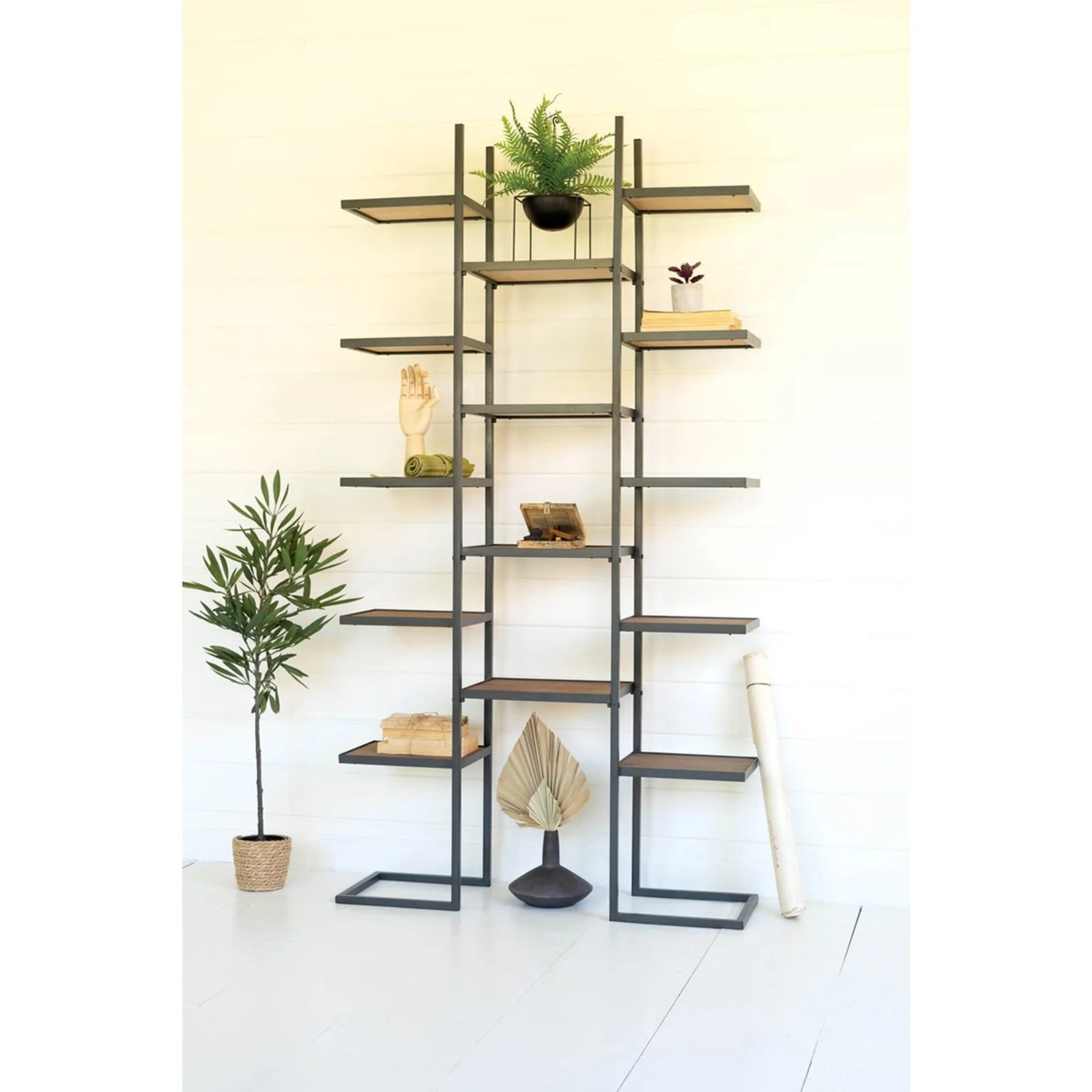 Kalalou Metal Wood Tall Geometric Display Shelves