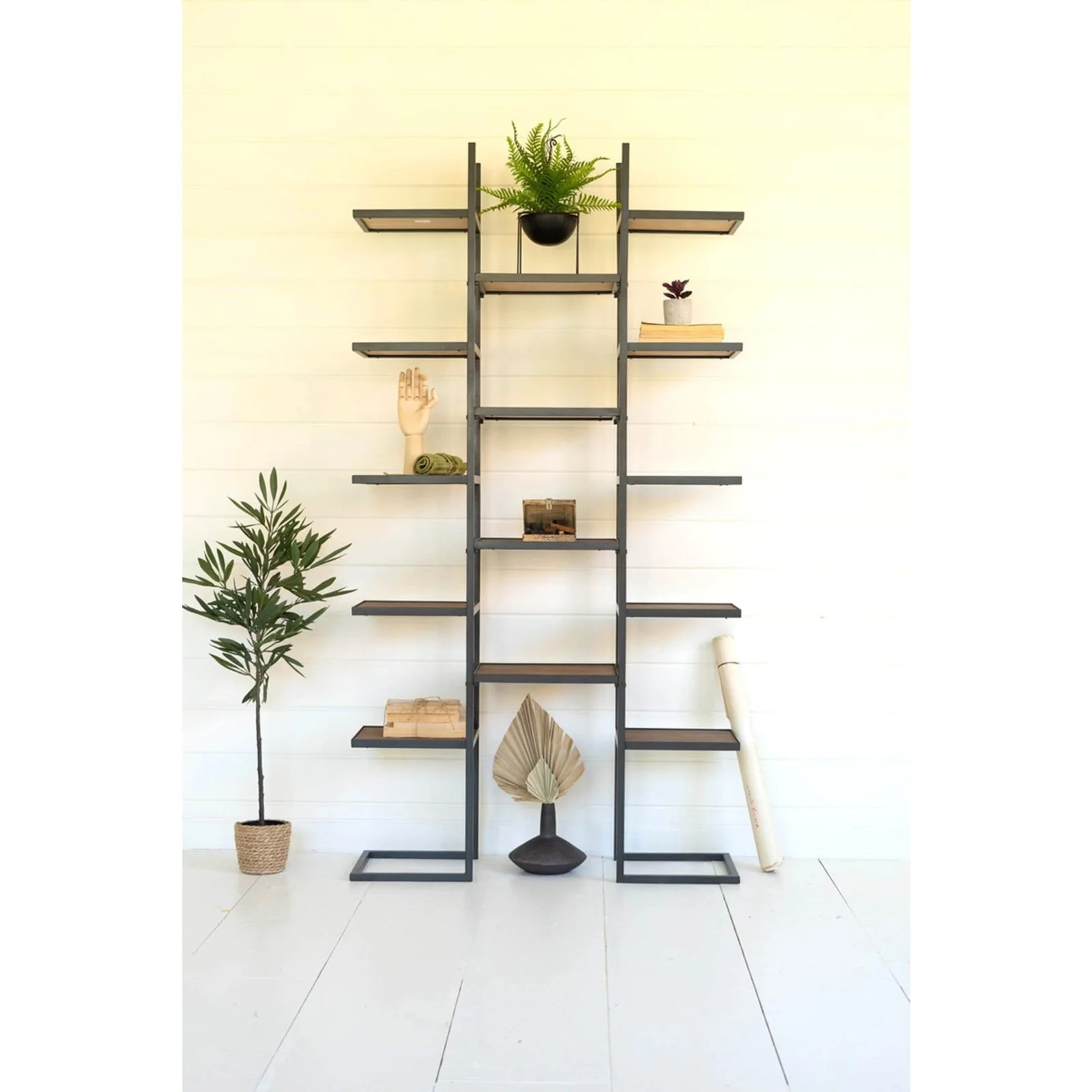 Kalalou Metal Wood Tall Geometric Display Shelves - Image 2