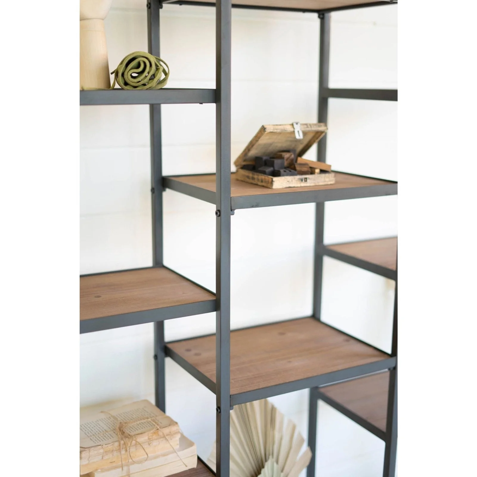 Kalalou Metal Wood Tall Geometric Display Shelves - Image 3