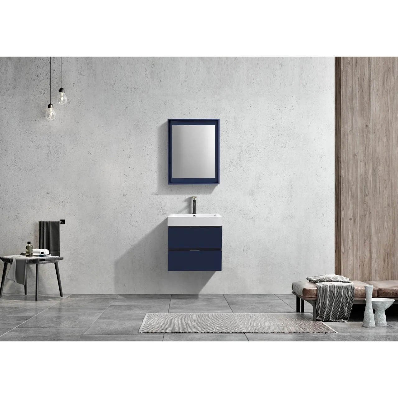 KubeBath Blue Wall Mount Modern Bathroom Vanity
