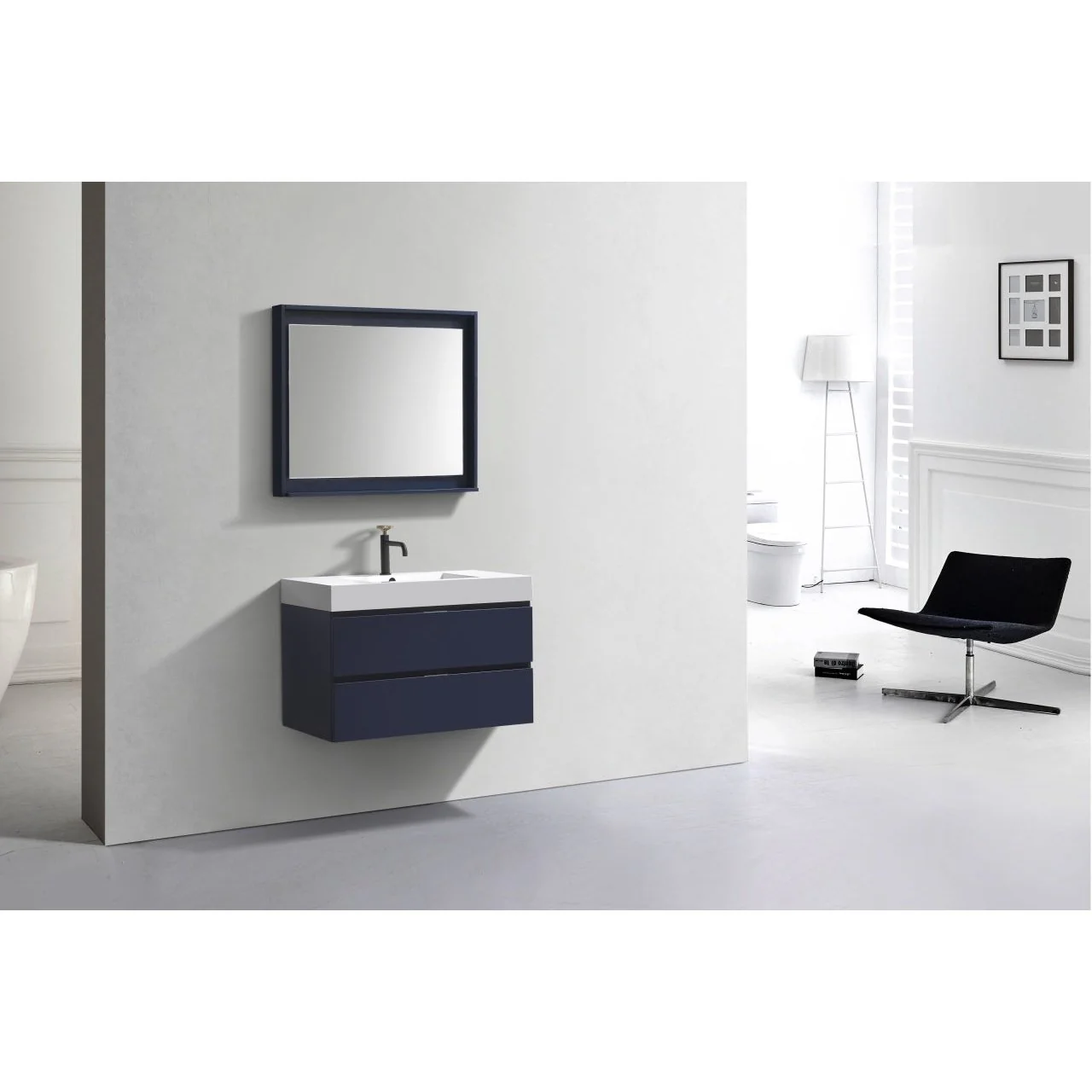 KubeBath Blue Wall Mount Modern Bathroom Vanity - Image 13