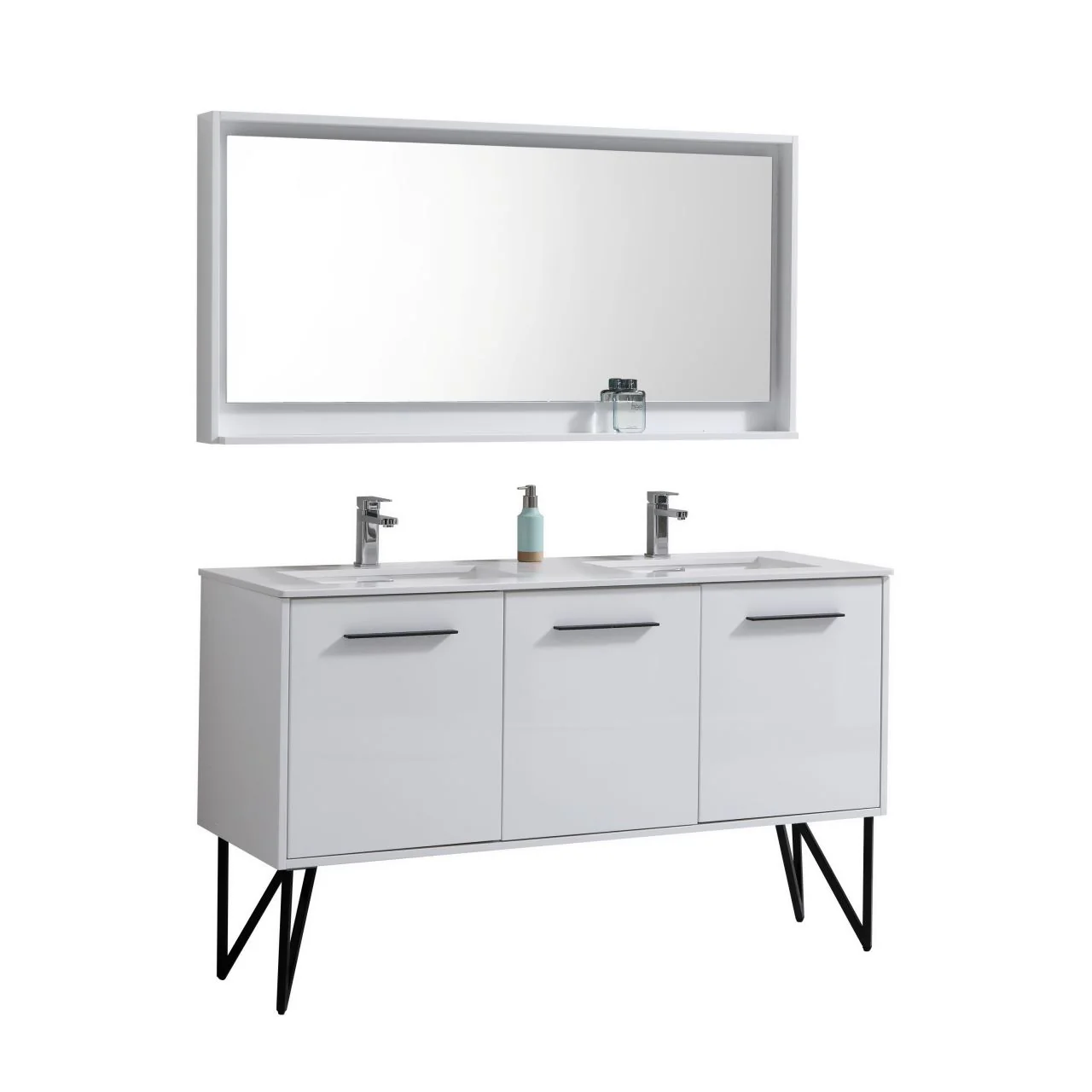 KubeBath Bosco 60" Double Sink Modern Bathroom Vanity with Quartz Countertop and Matching Mirror - Image 2