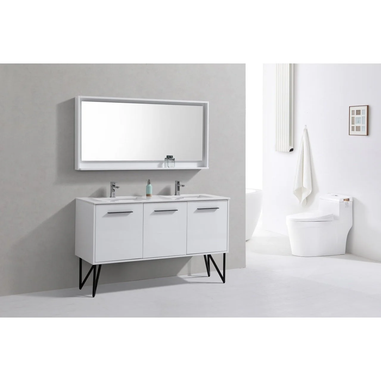 KubeBath Bosco 60" Double Sink Modern Bathroom Vanity with Quartz Countertop and Matching Mirror - Image 3