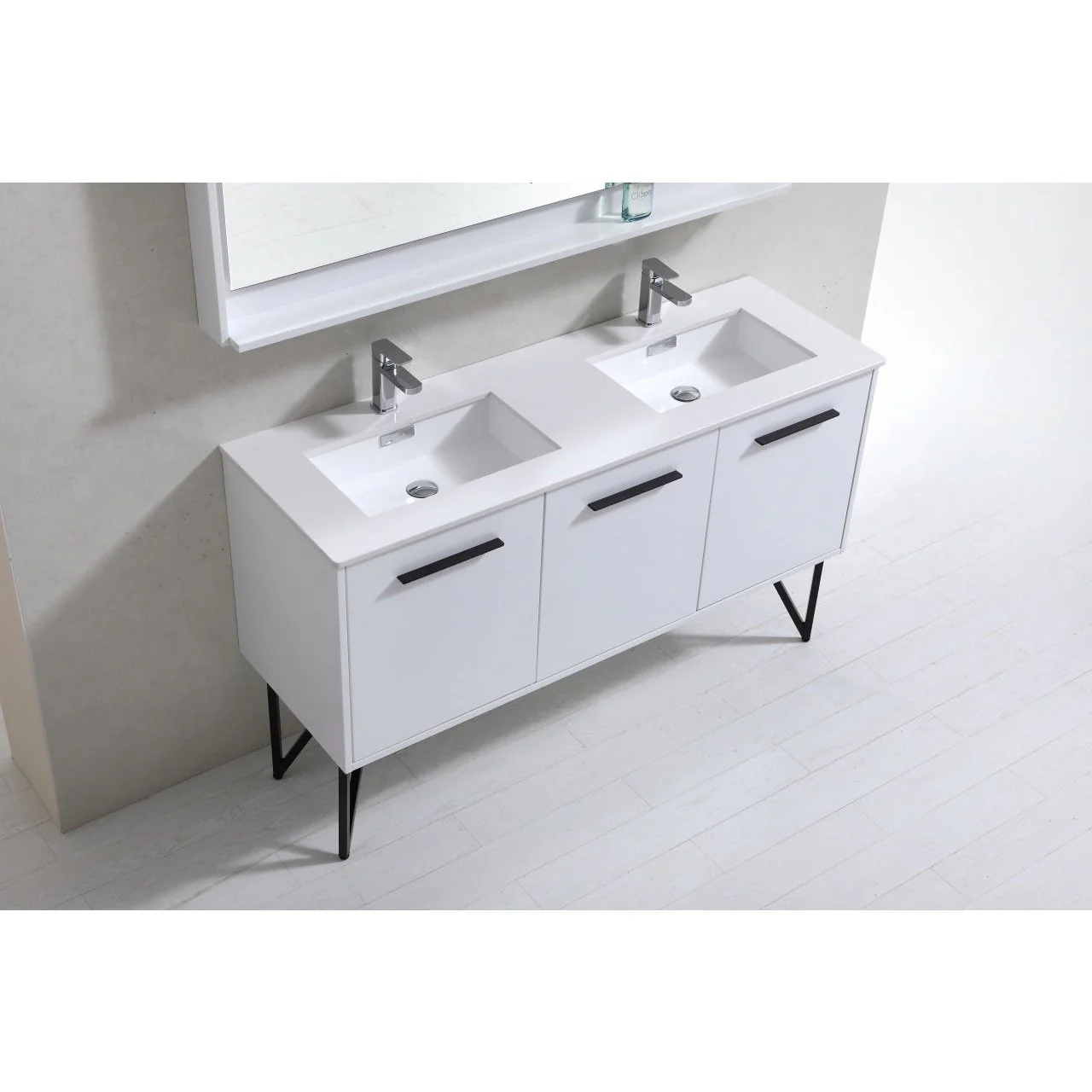 KubeBath Bosco 60" Double Sink Modern Bathroom Vanity with Quartz Countertop and Matching Mirror - Image 4