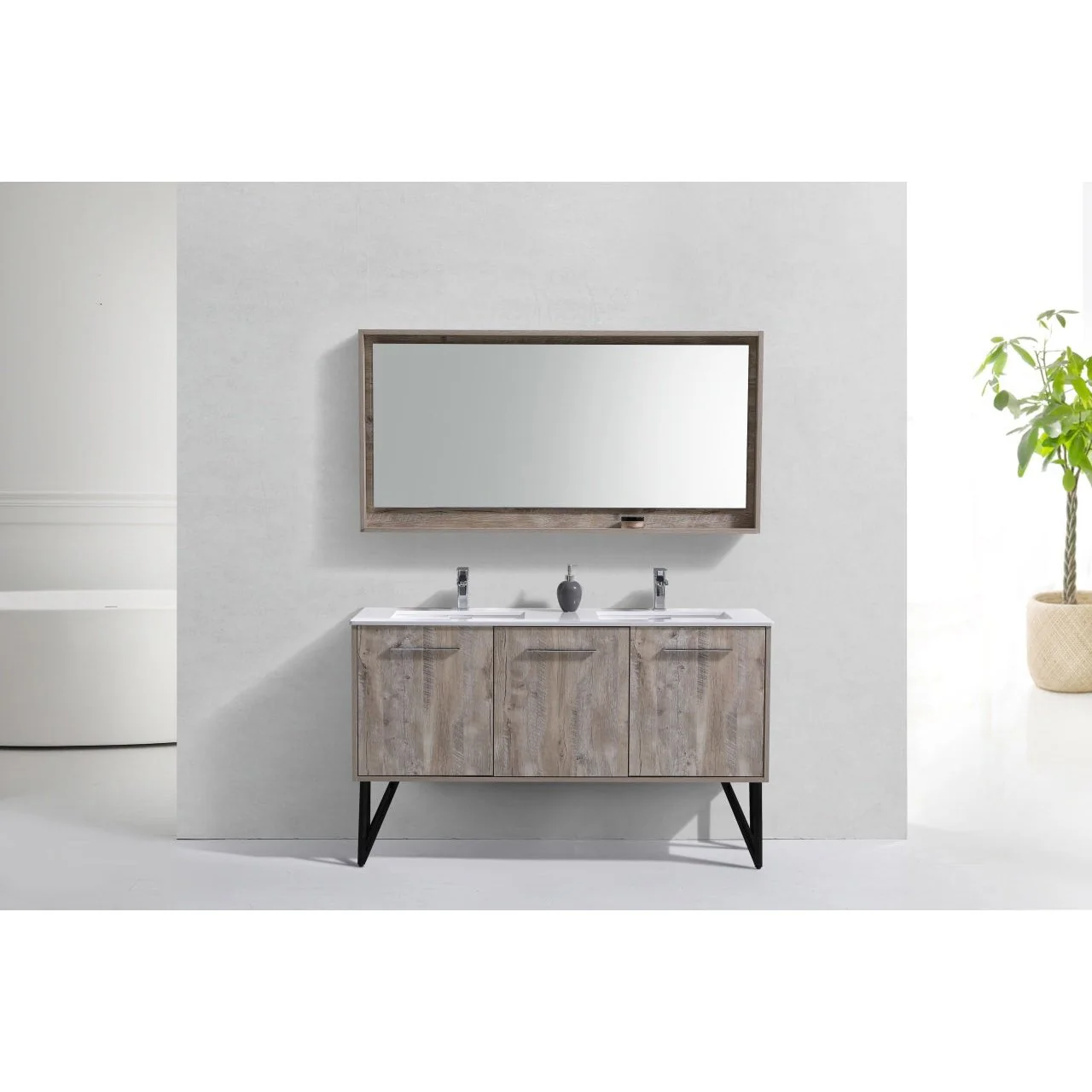 KubeBath Bosco 60" Double Sink Modern Bathroom Vanity with Quartz Countertop and Matching Mirror - Image 6