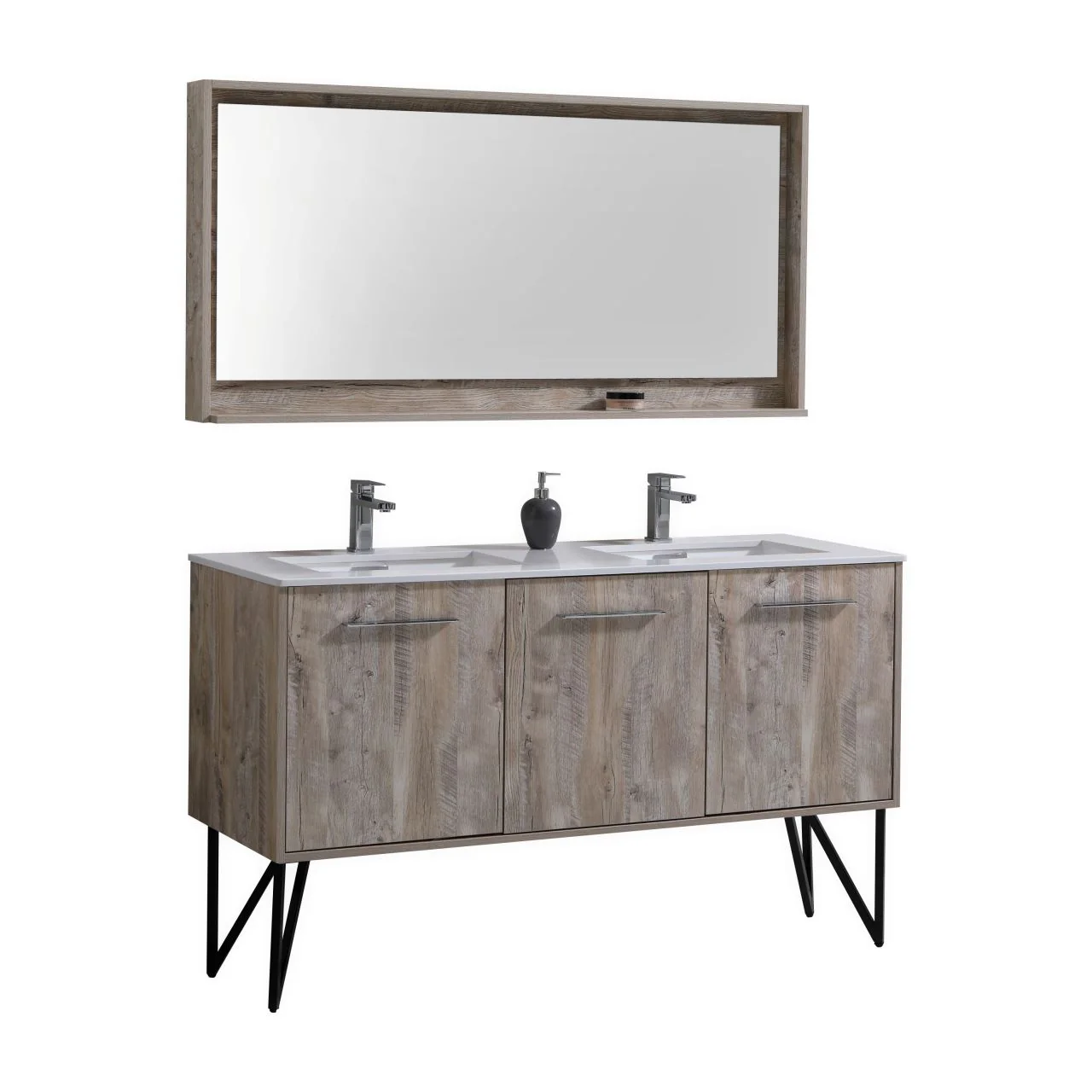 KubeBath Bosco 60" Double Sink Modern Bathroom Vanity with Quartz Countertop and Matching Mirror - Image 7