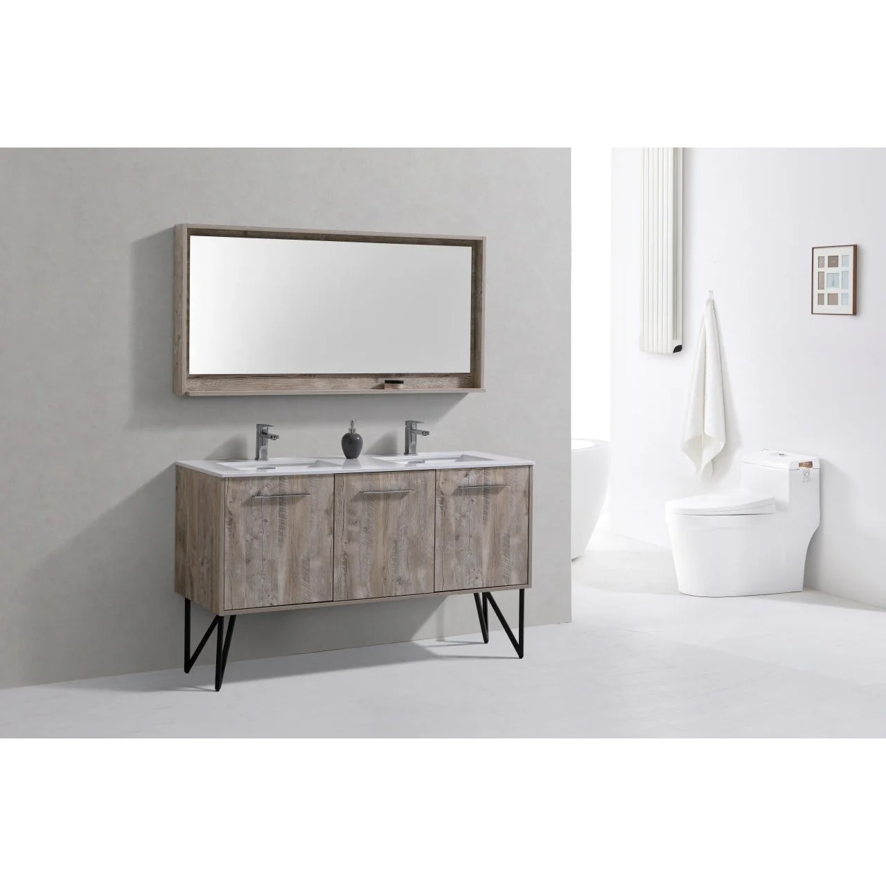 KubeBath Bosco 60" Double Sink Modern Bathroom Vanity with Quartz Countertop and Matching Mirror - Image 8