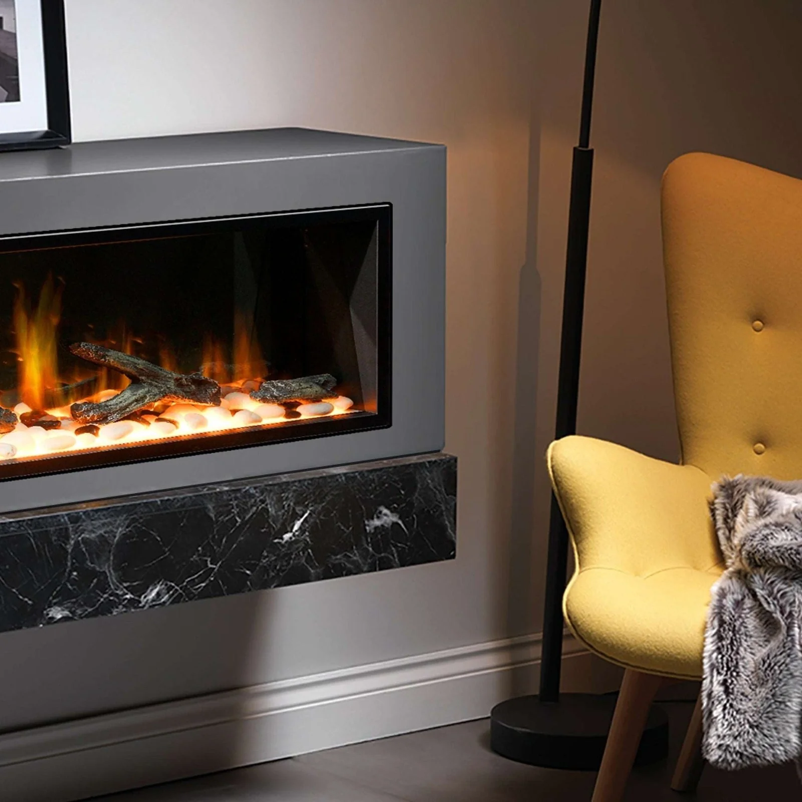 Litedeer Homes Latitude 45" Smart Electric Fireplace with Driftwood Log & River Rock - Image 11