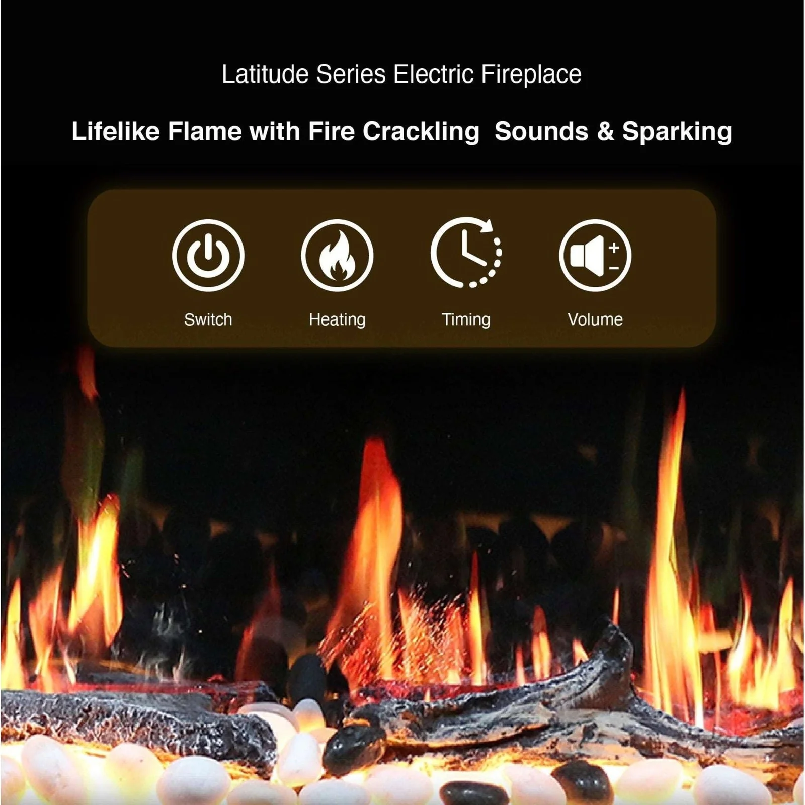 Litedeer Homes Latitude 45" Smart Electric Fireplace with Driftwood Log & River Rock - Image 12