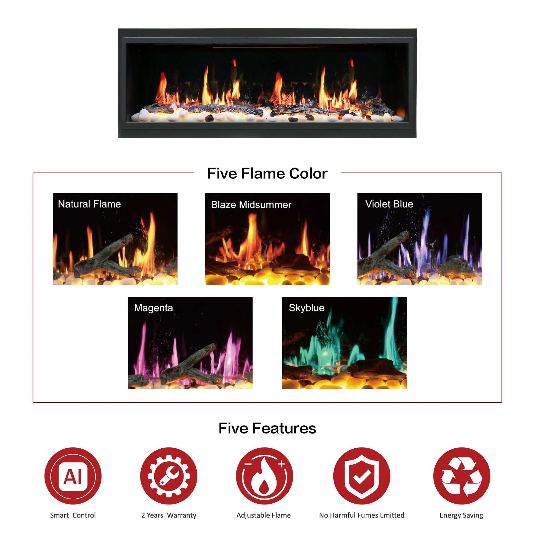 Litedeer Homes Latitude 45" Smart Electric Fireplace with Driftwood Log & River Rock - Image 13