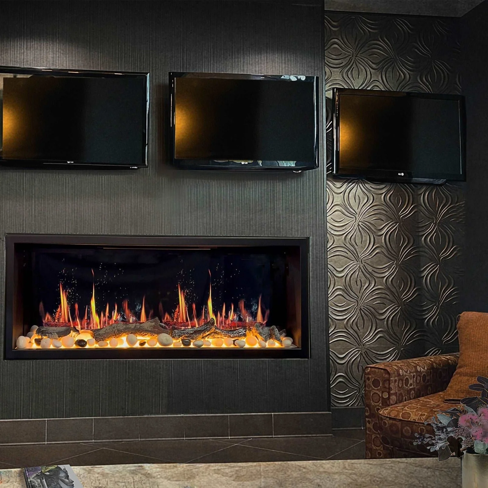 Litedeer Homes Latitude 45" Smart Electric Fireplace with Driftwood Log & River Rock - Image 2