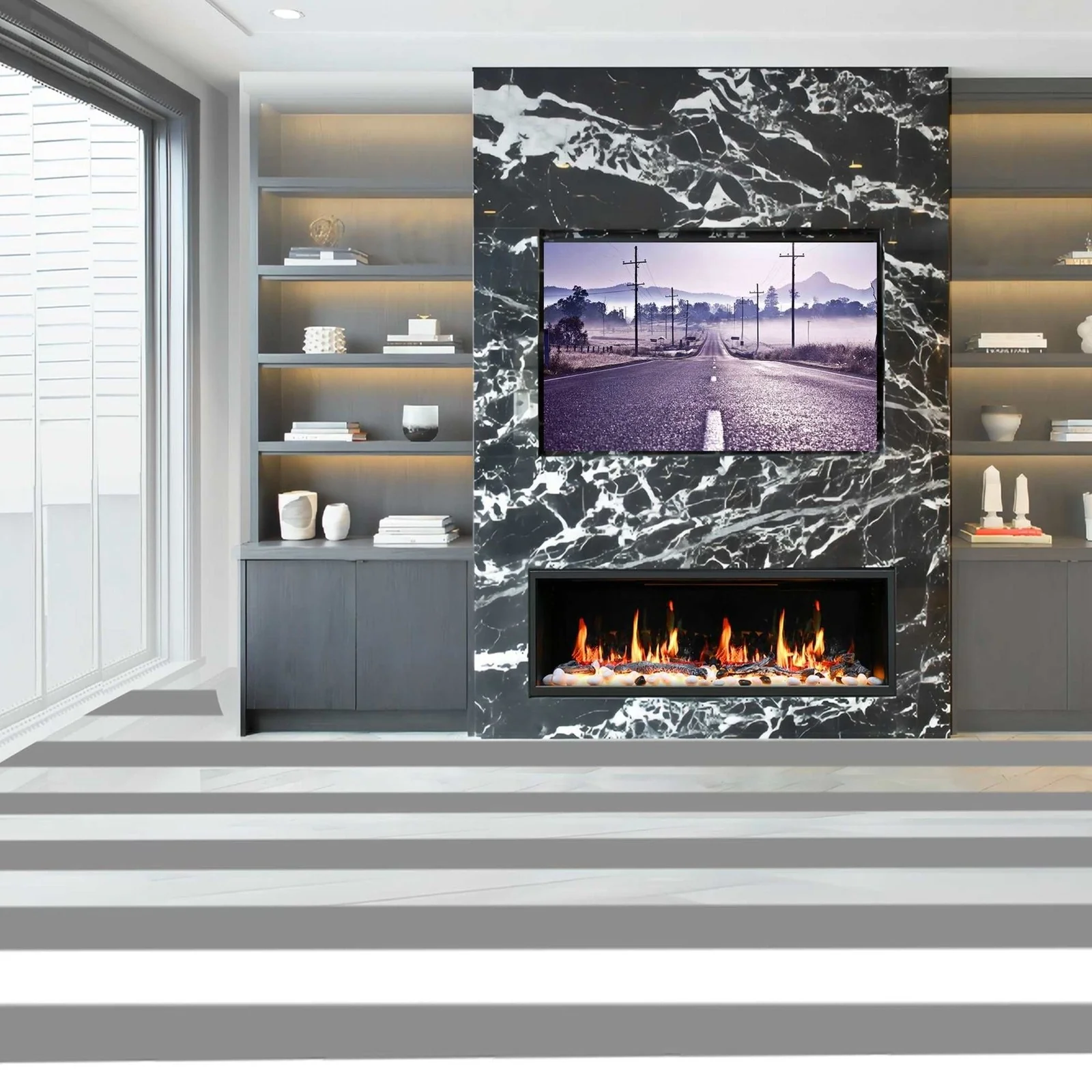 Litedeer Homes Latitude 45" Smart Electric Fireplace with Driftwood Log & River Rock - Image 3