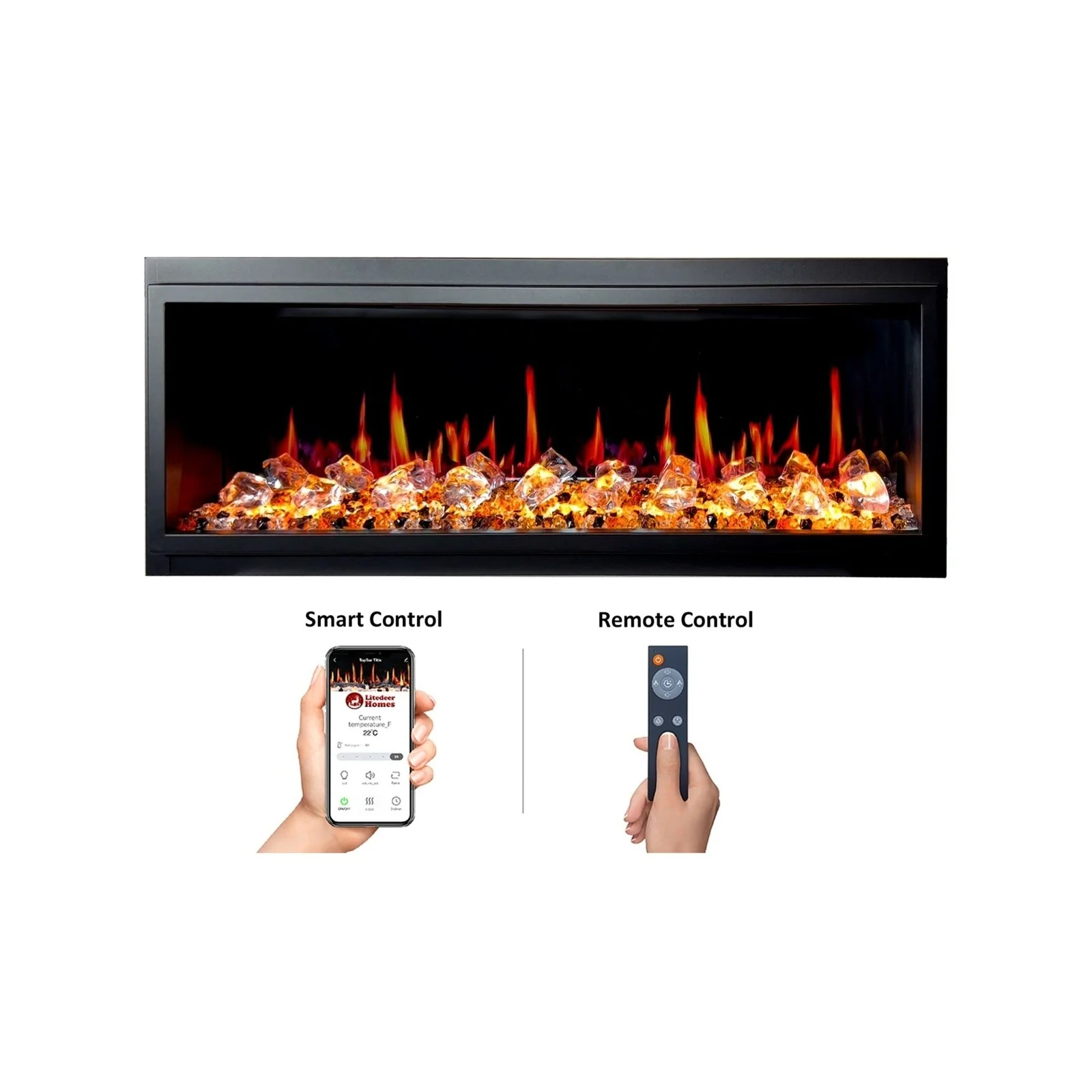 Litedeer Homes Latitude 45" Smart Electric Fireplace with Driftwood Log & River Rock - Image 4