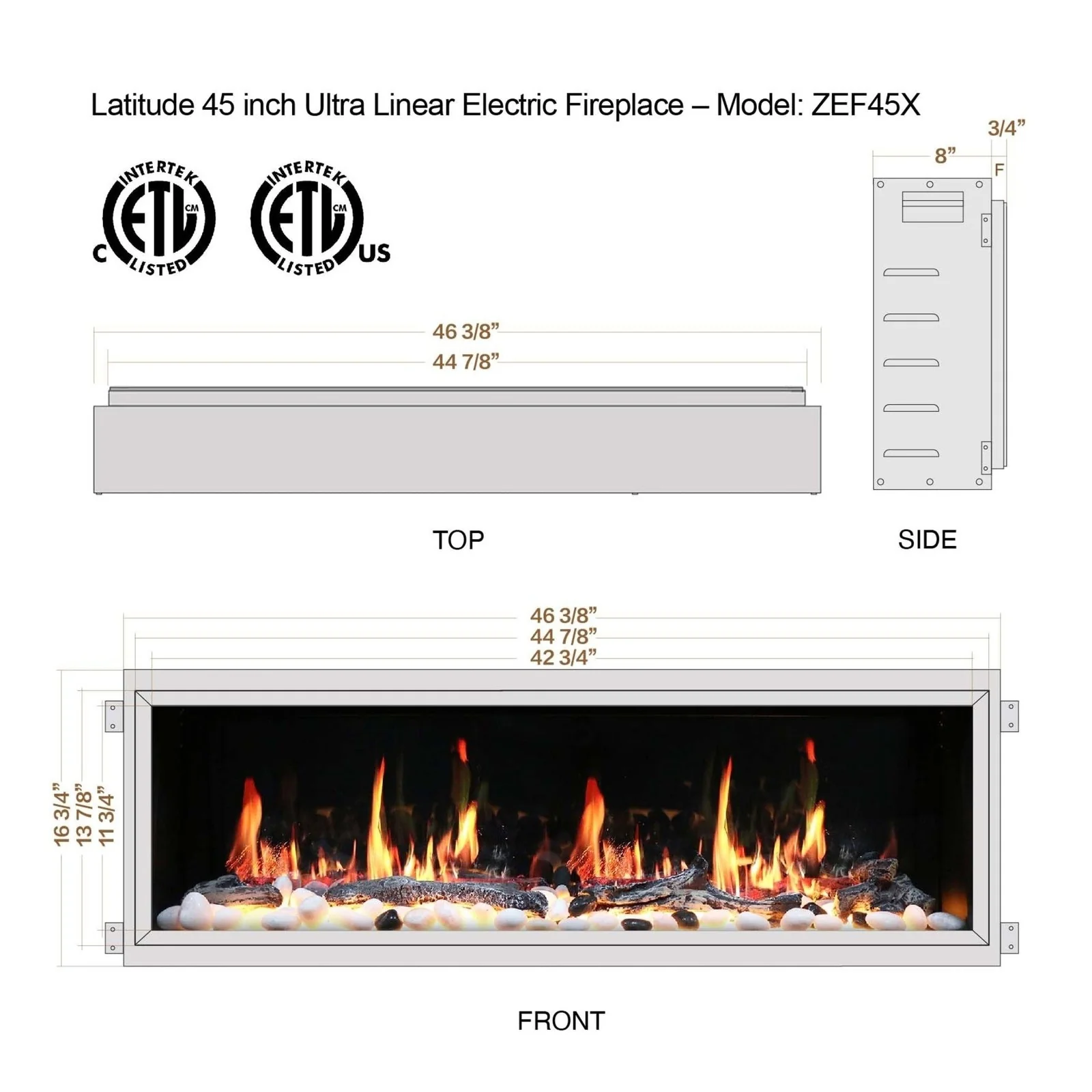Litedeer Homes Latitude 45" Smart Electric Fireplace with Driftwood Log & River Rock - Image 8
