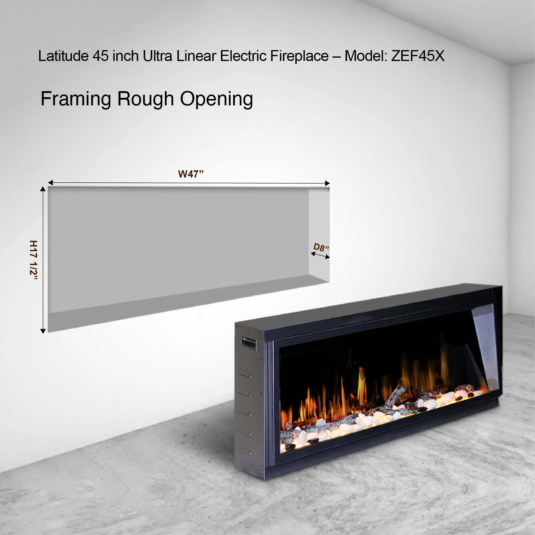 Litedeer Homes Latitude 45" Smart Electric Fireplace with Driftwood Log & River Rock - Image 9