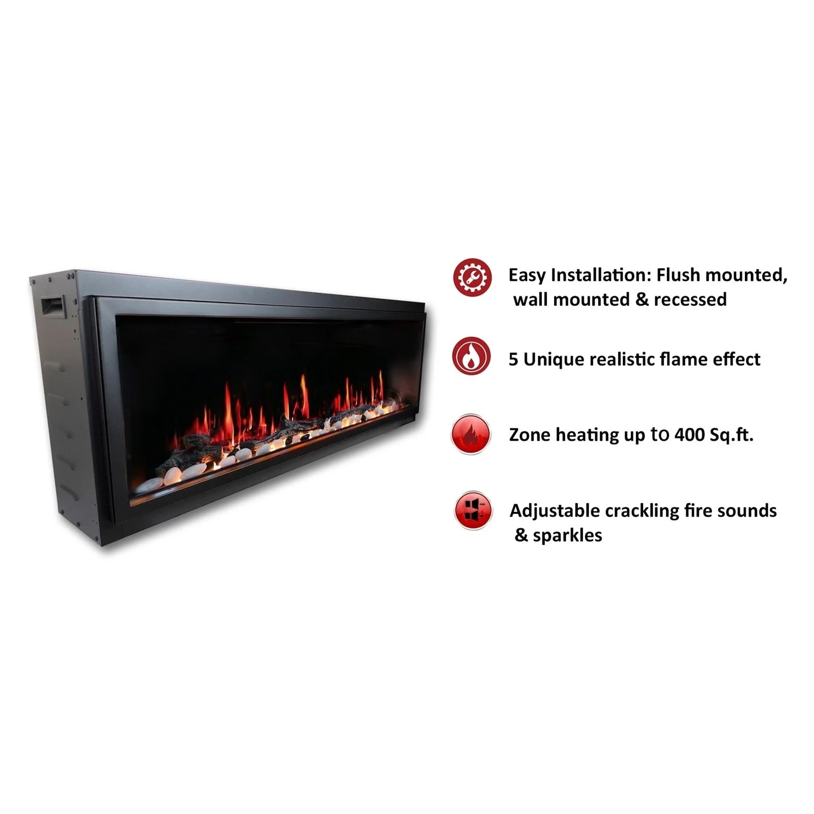 Litedeer Homes Latitude 65" Smart Electric Fireplace with App Driftwood Log & River Rock - Image 13
