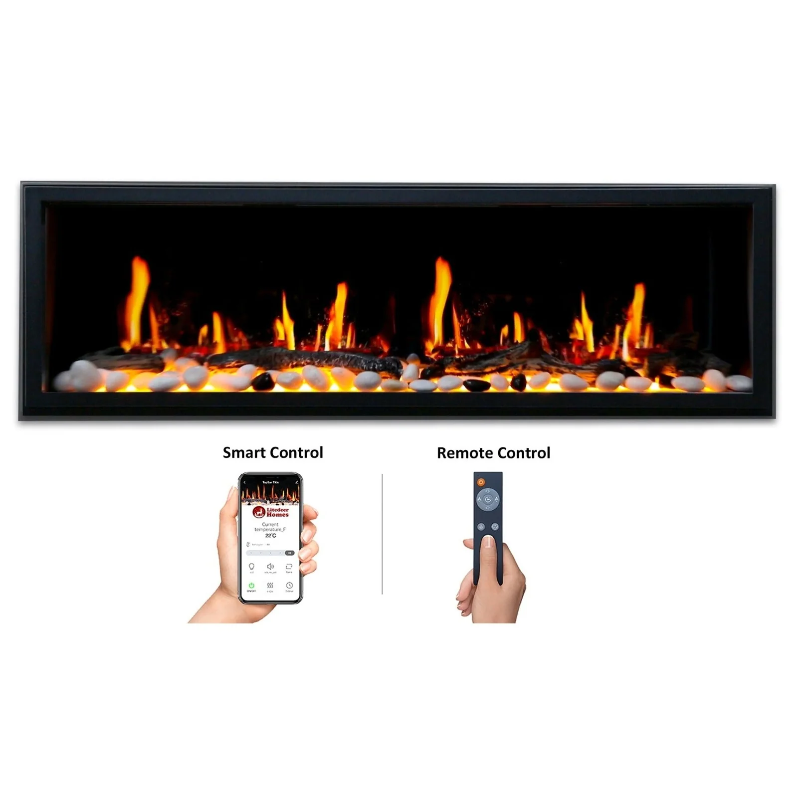 Litedeer Homes Latitude 65" Smart Electric Fireplace with App Driftwood Log & River Rock - Image 4
