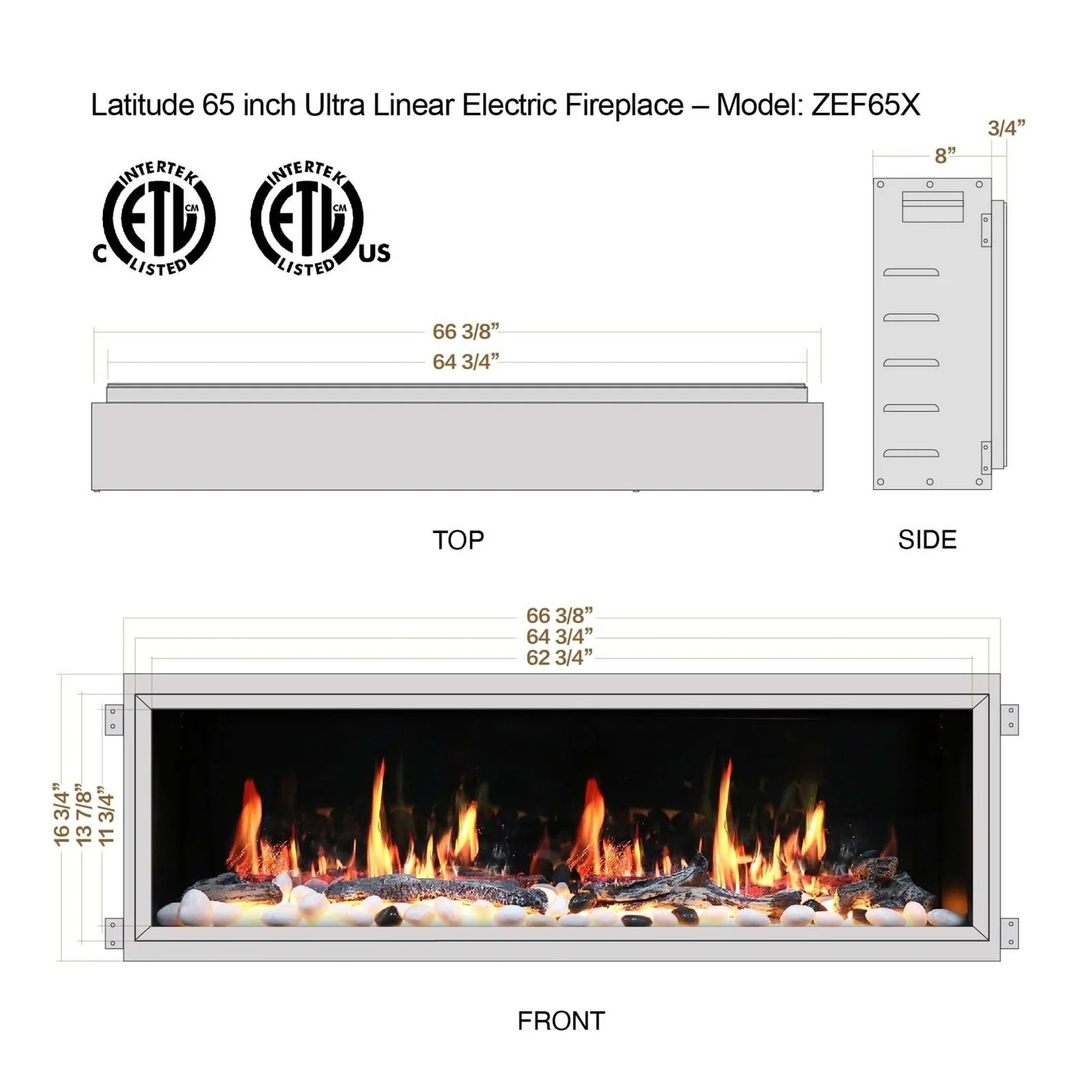 Litedeer Homes Latitude 65" Smart Electric Fireplace with App Driftwood Log & River Rock - Image 5