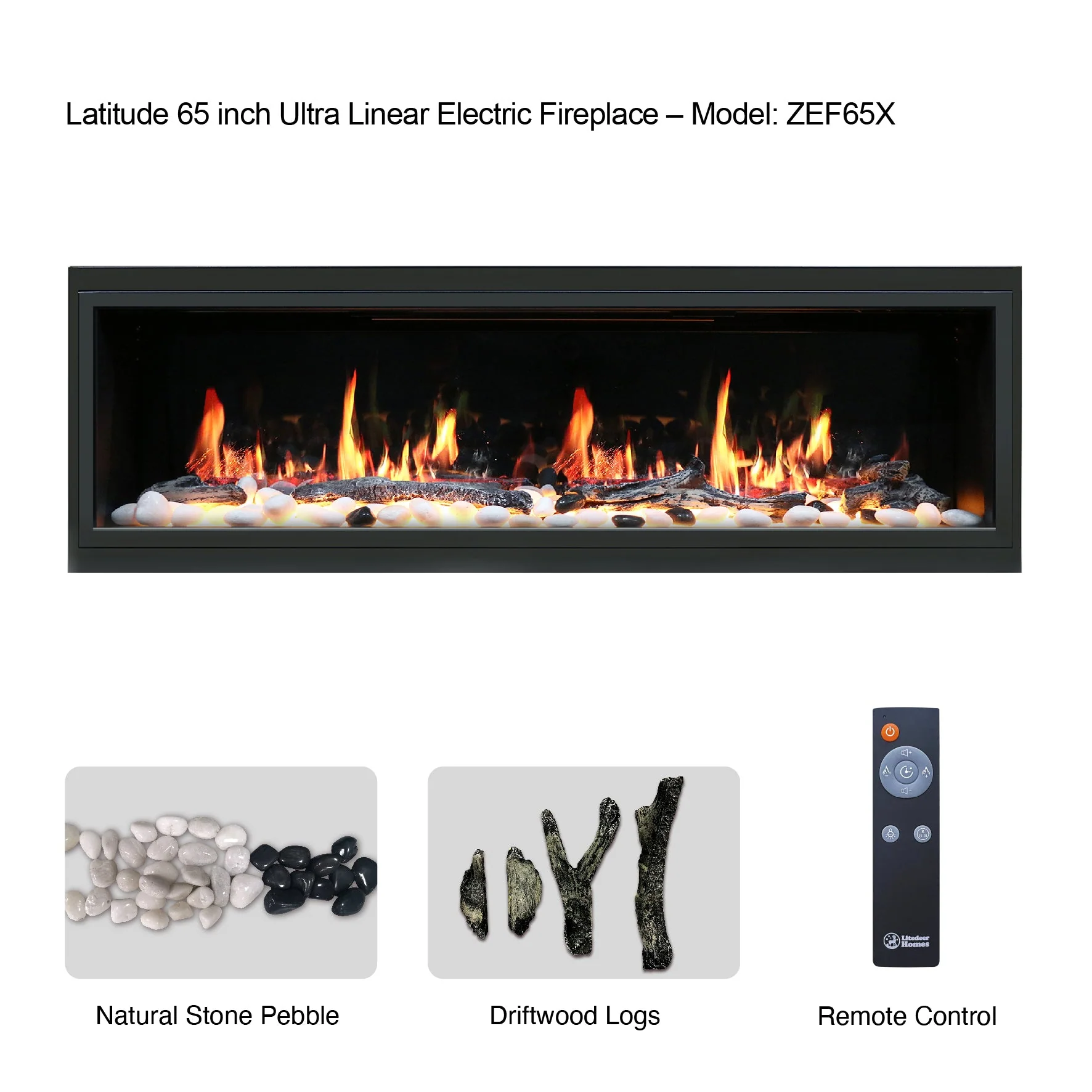 Litedeer Homes Latitude 65" Smart Electric Fireplace with App Driftwood Log & River Rock - Image 7