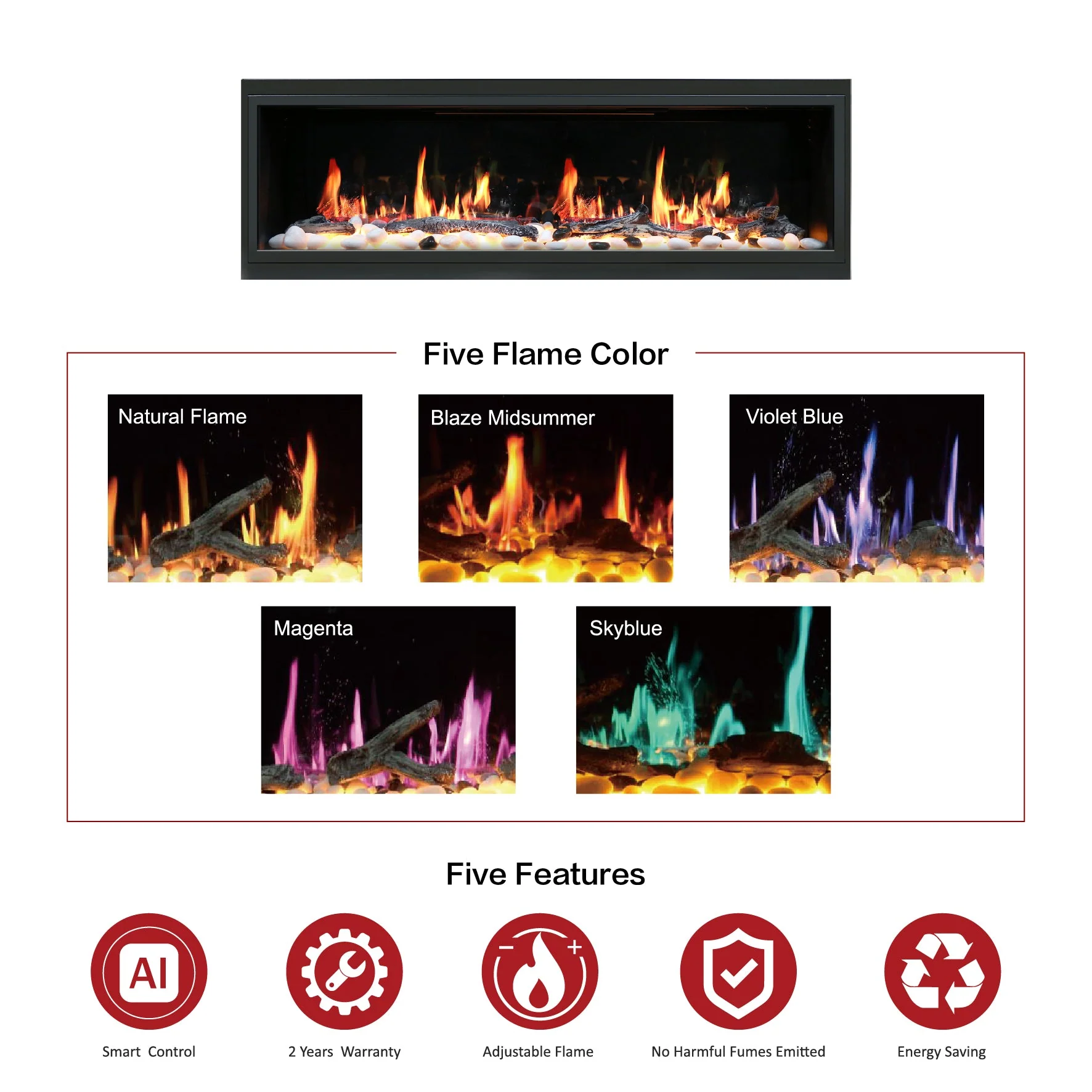 Litedeer Homes Latitude 65" Smart Electric Fireplace with App Driftwood Log & River Rock - Image 8