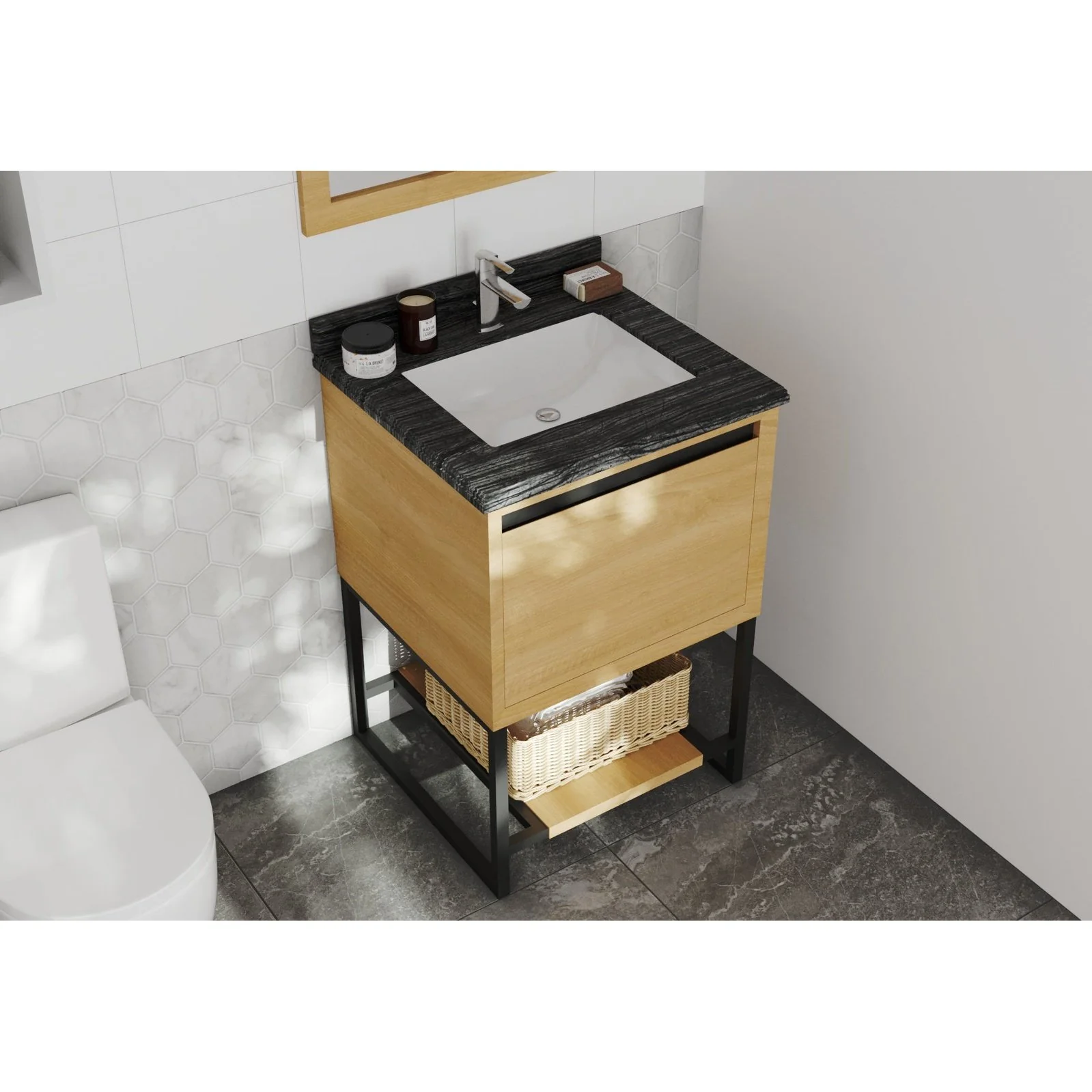 Laviva Alto 24” California White Oak Bathroom Vanity with Black Wood Marble Countertop 313SMR-24CO-BW - Image 2