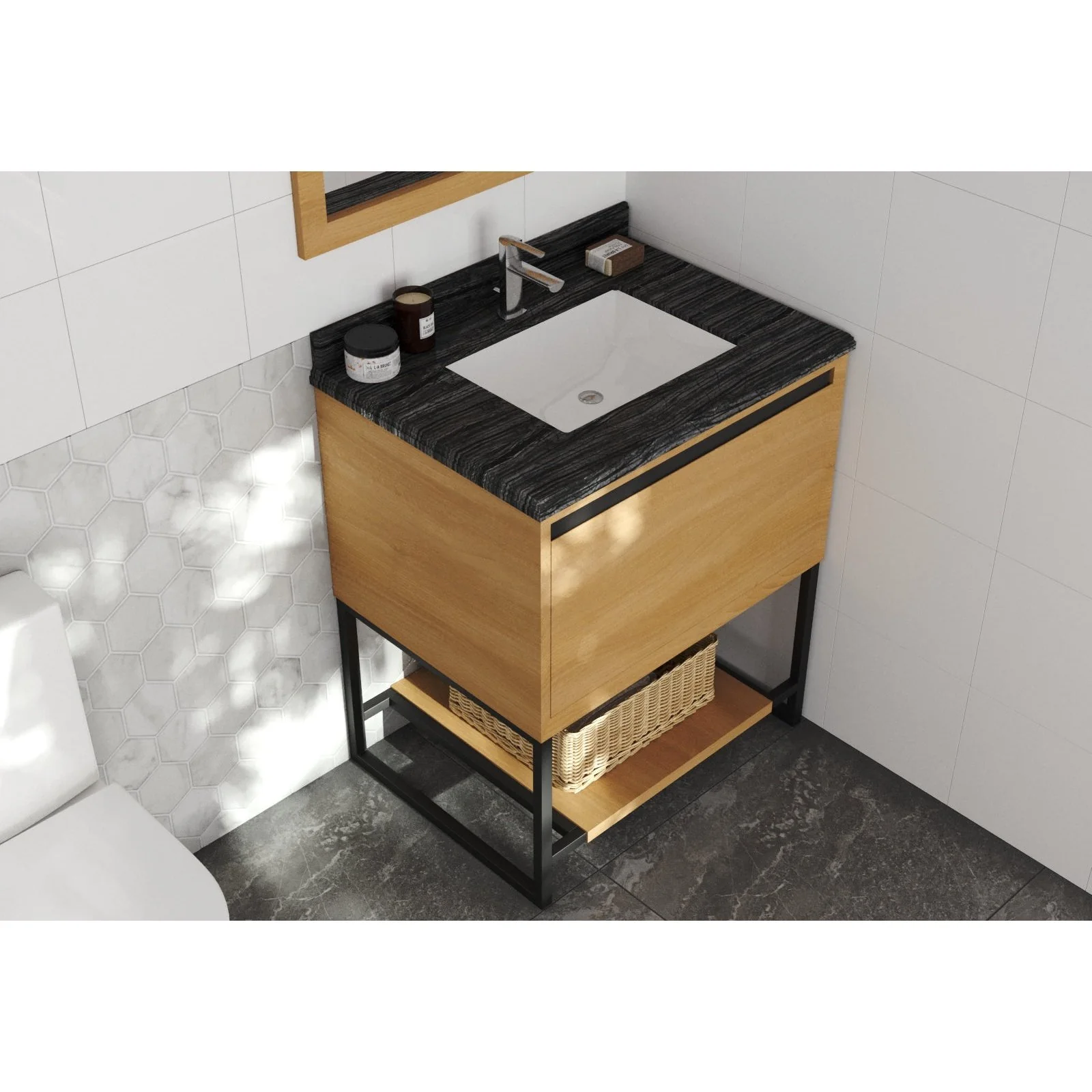 Laviva Alto 30" California White Oak Bathroom Vanity with Black Wood Marble Countertop 313SMR-30CO-BW - Image 2
