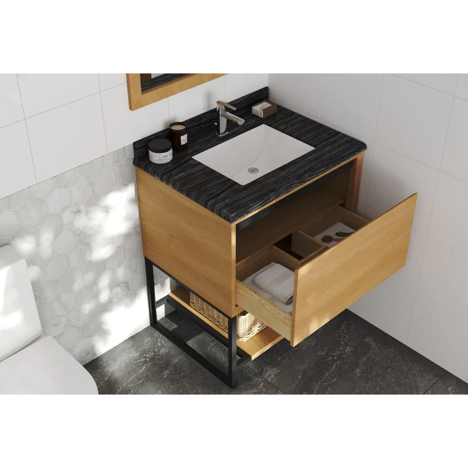 Laviva Alto 30" California White Oak Bathroom Vanity with Black Wood Marble Countertop 313SMR-30CO-BW - Image 3