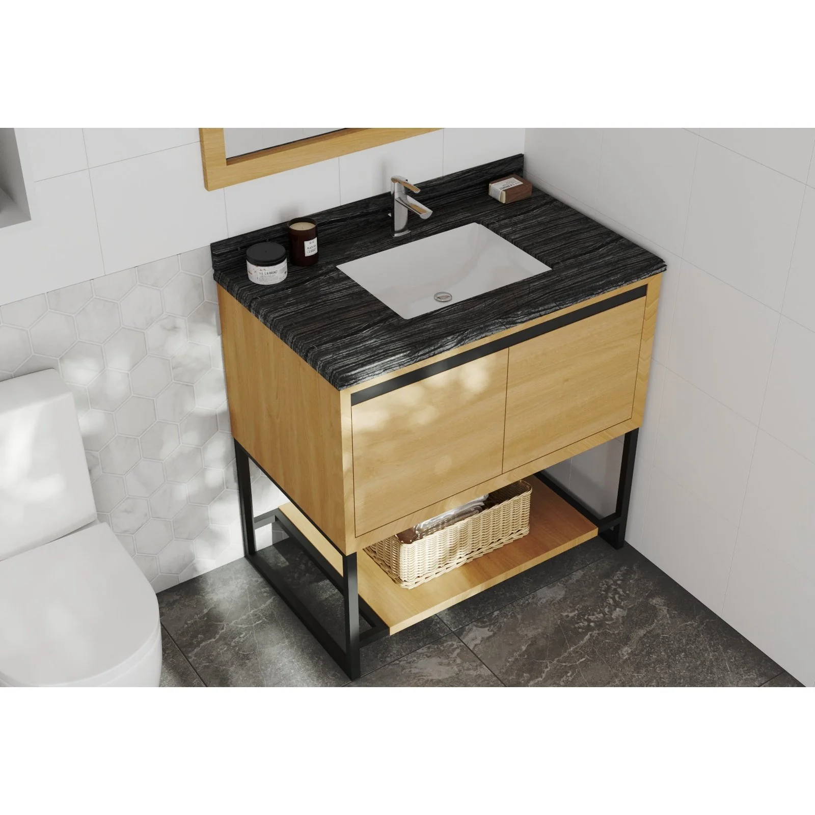 Laviva Alto 36" California White Oak Bathroom Vanity with Black Wood Marble Countertop 313SMR-36CO-BW - Image 2