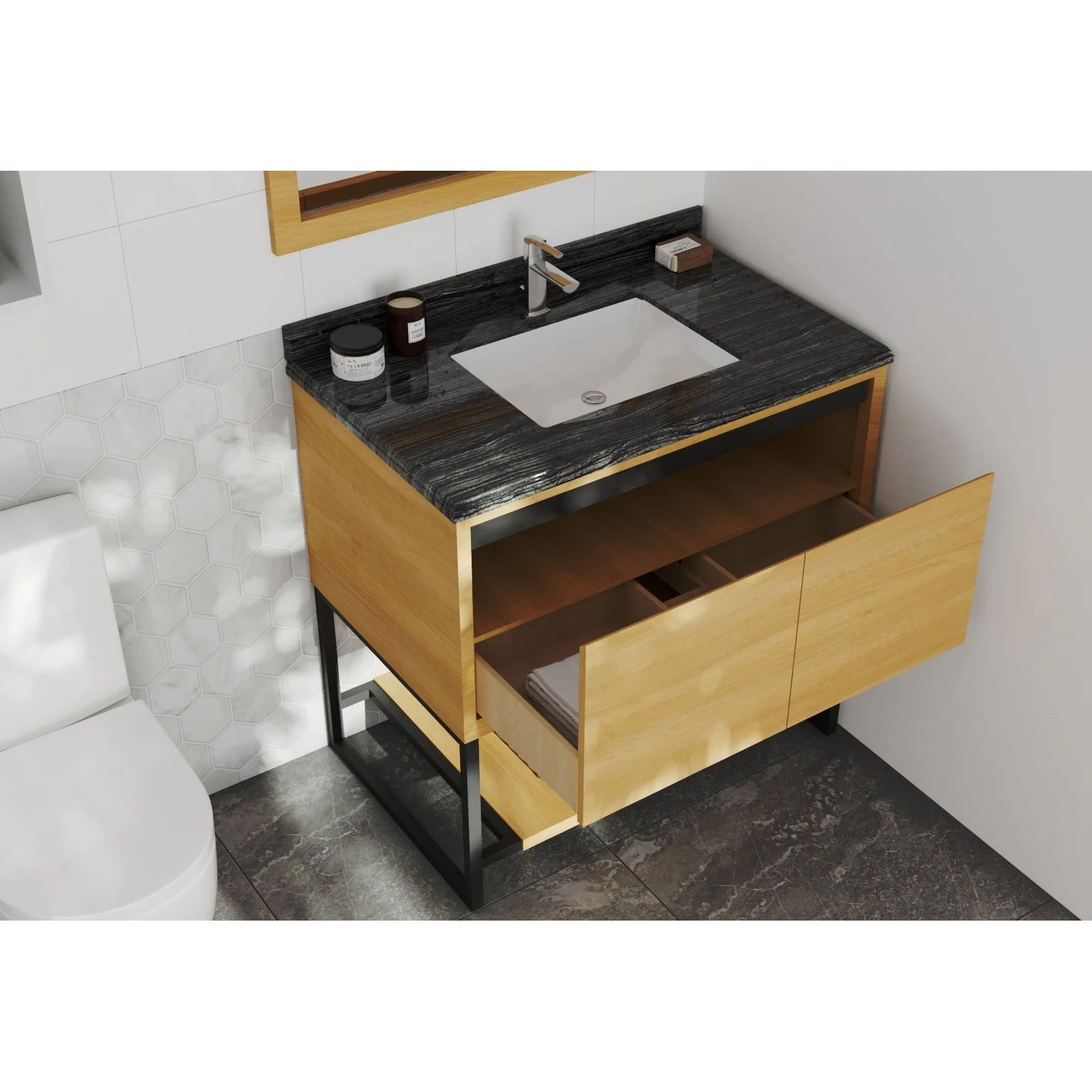 Laviva Alto 36" California White Oak Bathroom Vanity with Black Wood Marble Countertop 313SMR-36CO-BW - Image 3