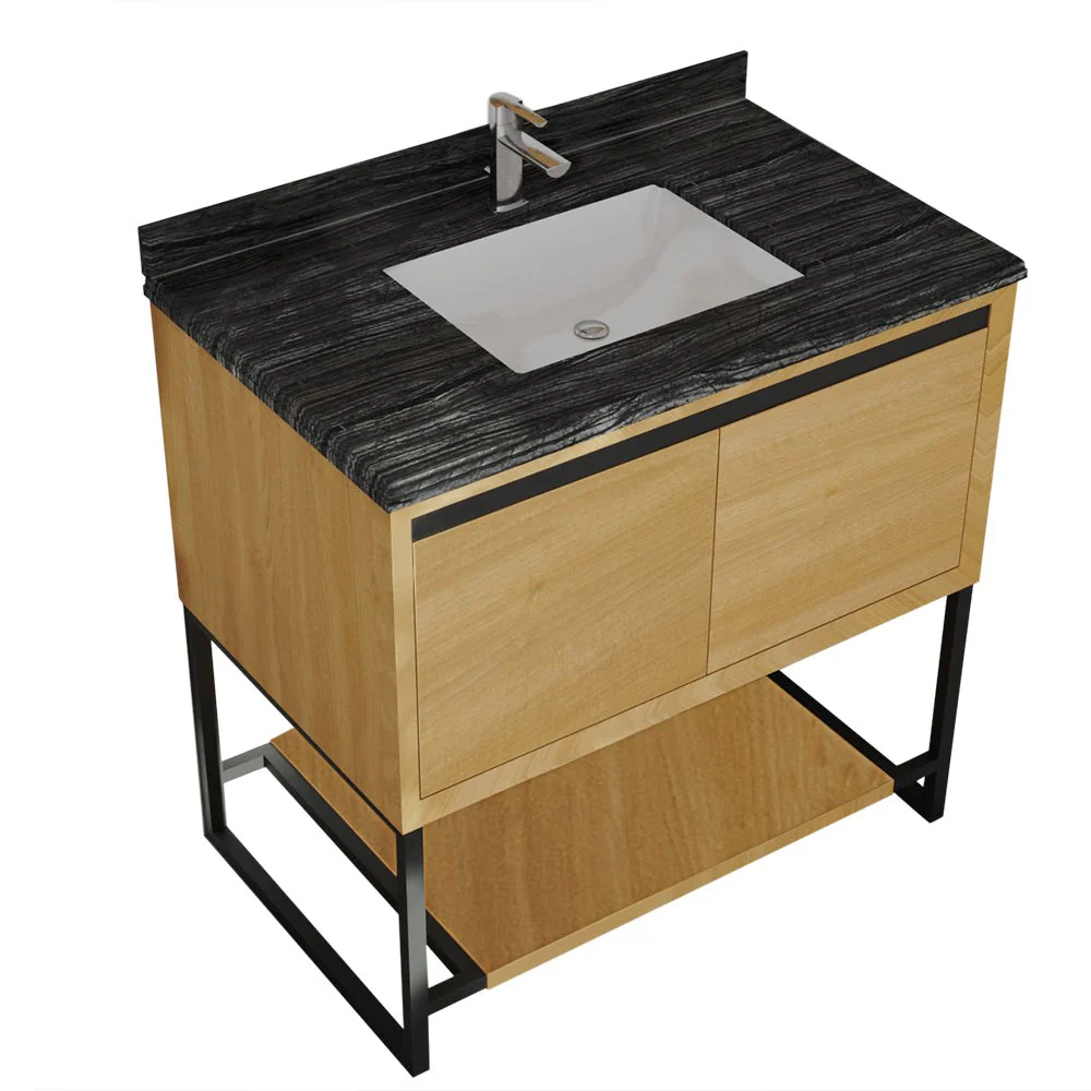 Laviva Alto 36" California White Oak Bathroom Vanity with Black Wood Marble Countertop 313SMR-36CO-BW - Image 6