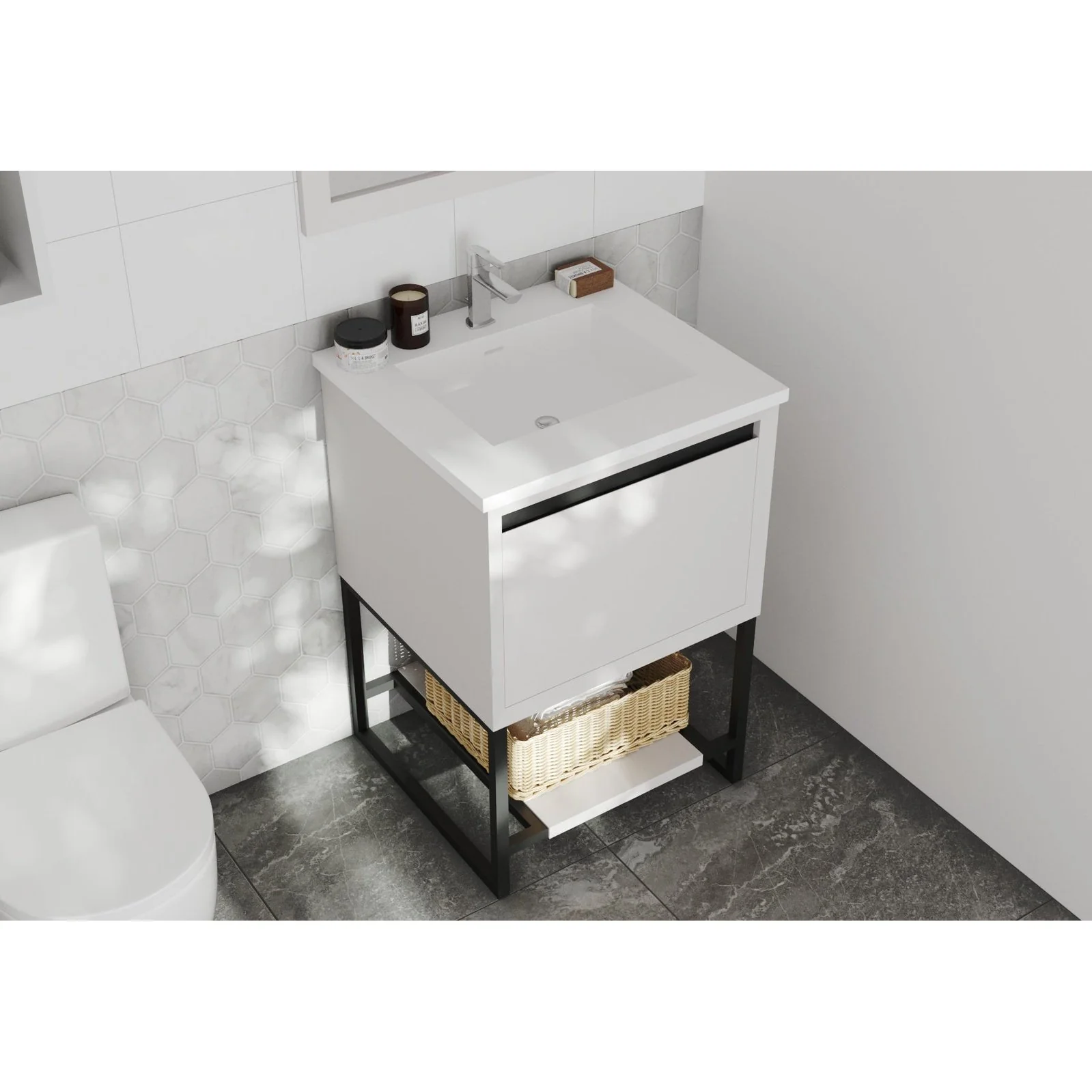 Laviva Forever VIVA Stone 24" Matte White Solid Surface Countertop with Integrated Sink 313SQ1HSS-24-MW